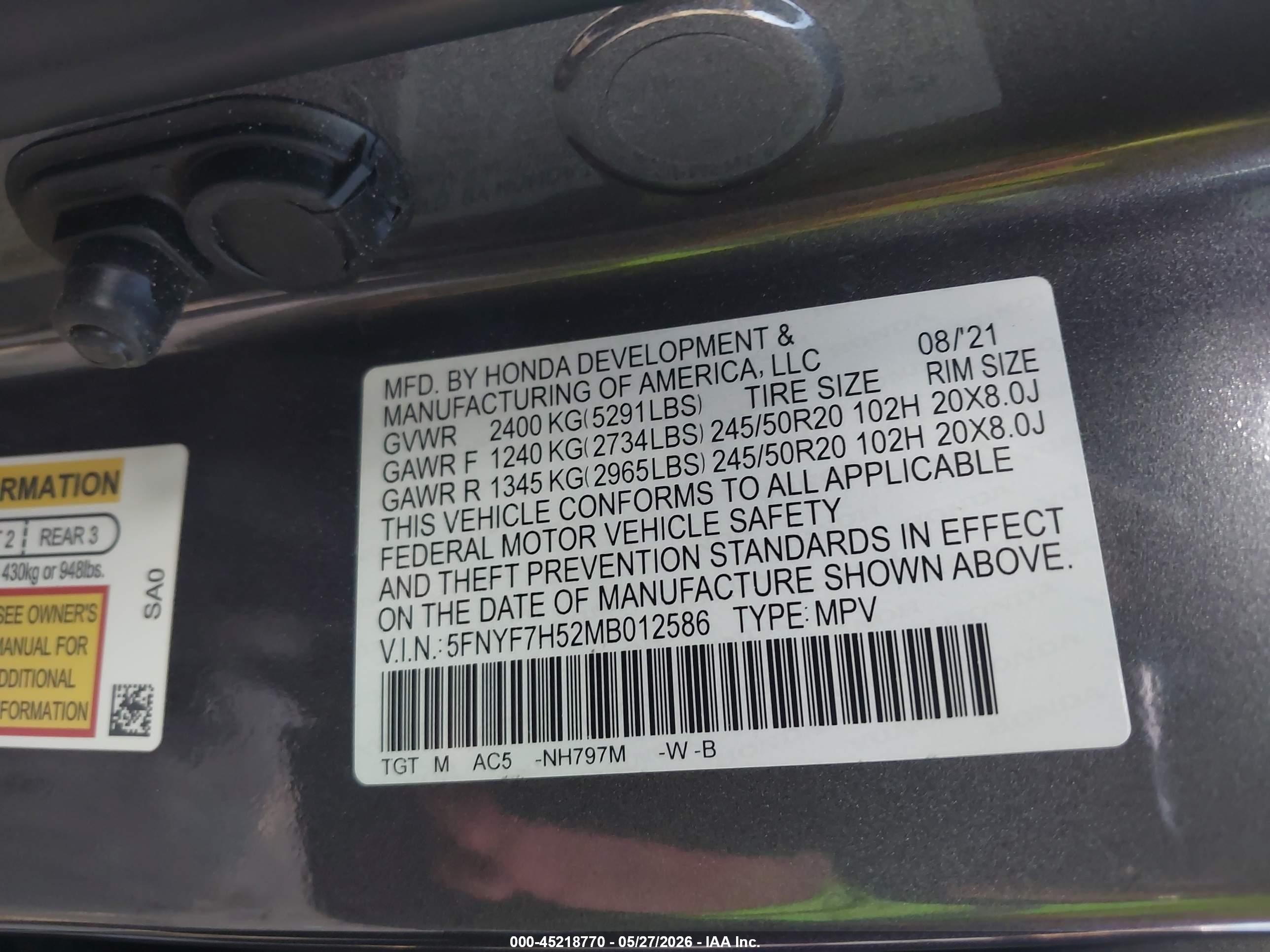 2021 Honda Passport 2wd Ex-l Gray vin: 5FNYF7H52MB012586