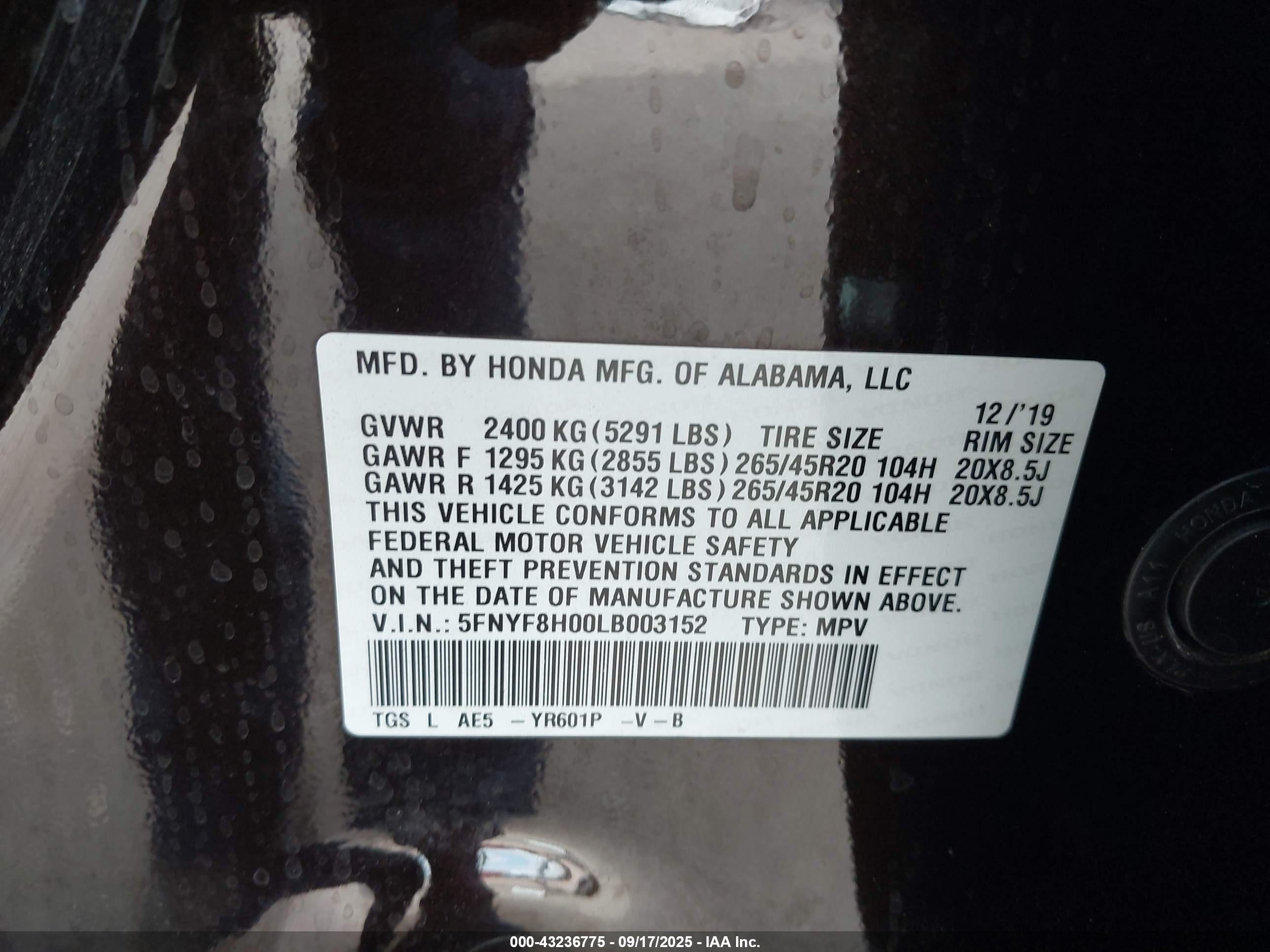 2020 Honda Passport Awd Elite Черный vin: 5FNYF8H00LB003152