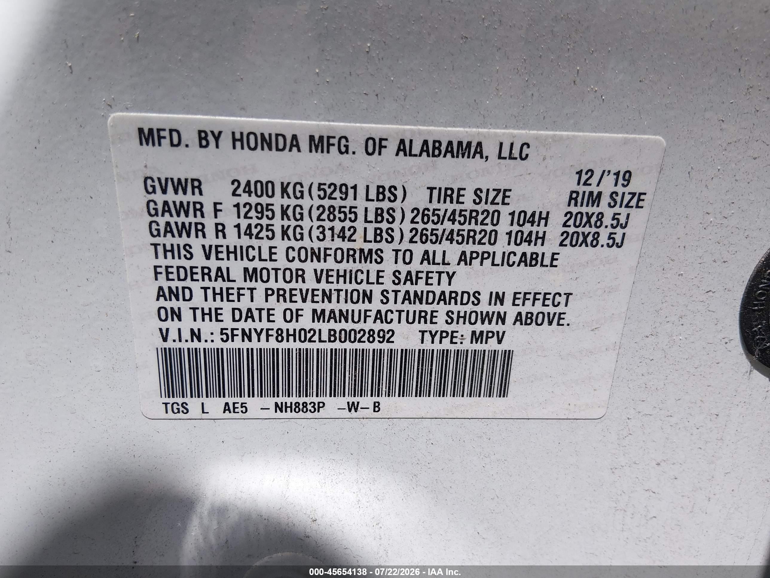 2020 Honda Passport Awd Elite White vin: 5FNYF8H02LB002892