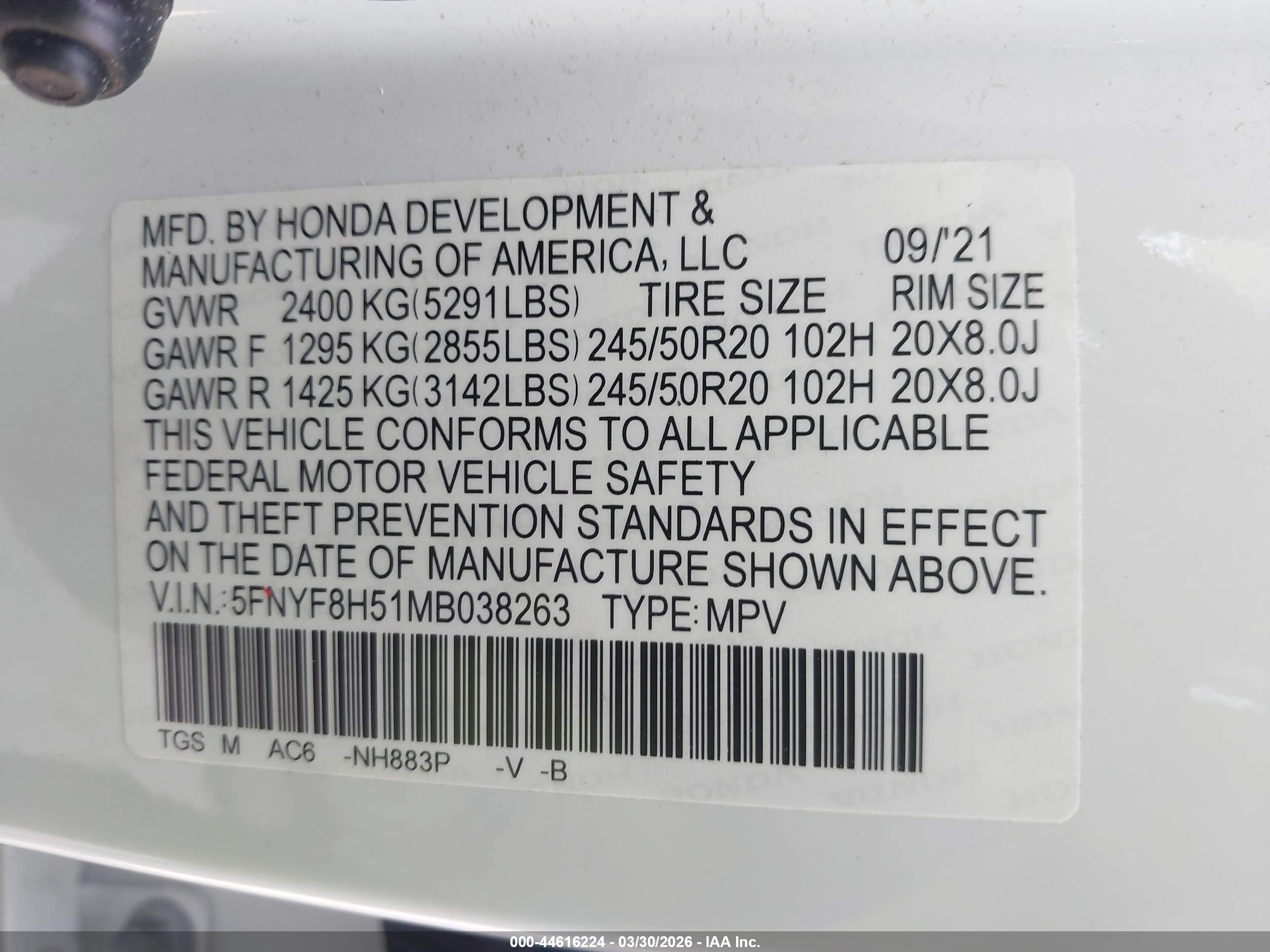 2021 Honda Passport Awd Ex-l Белый vin: 5FNYF8H51MB038263