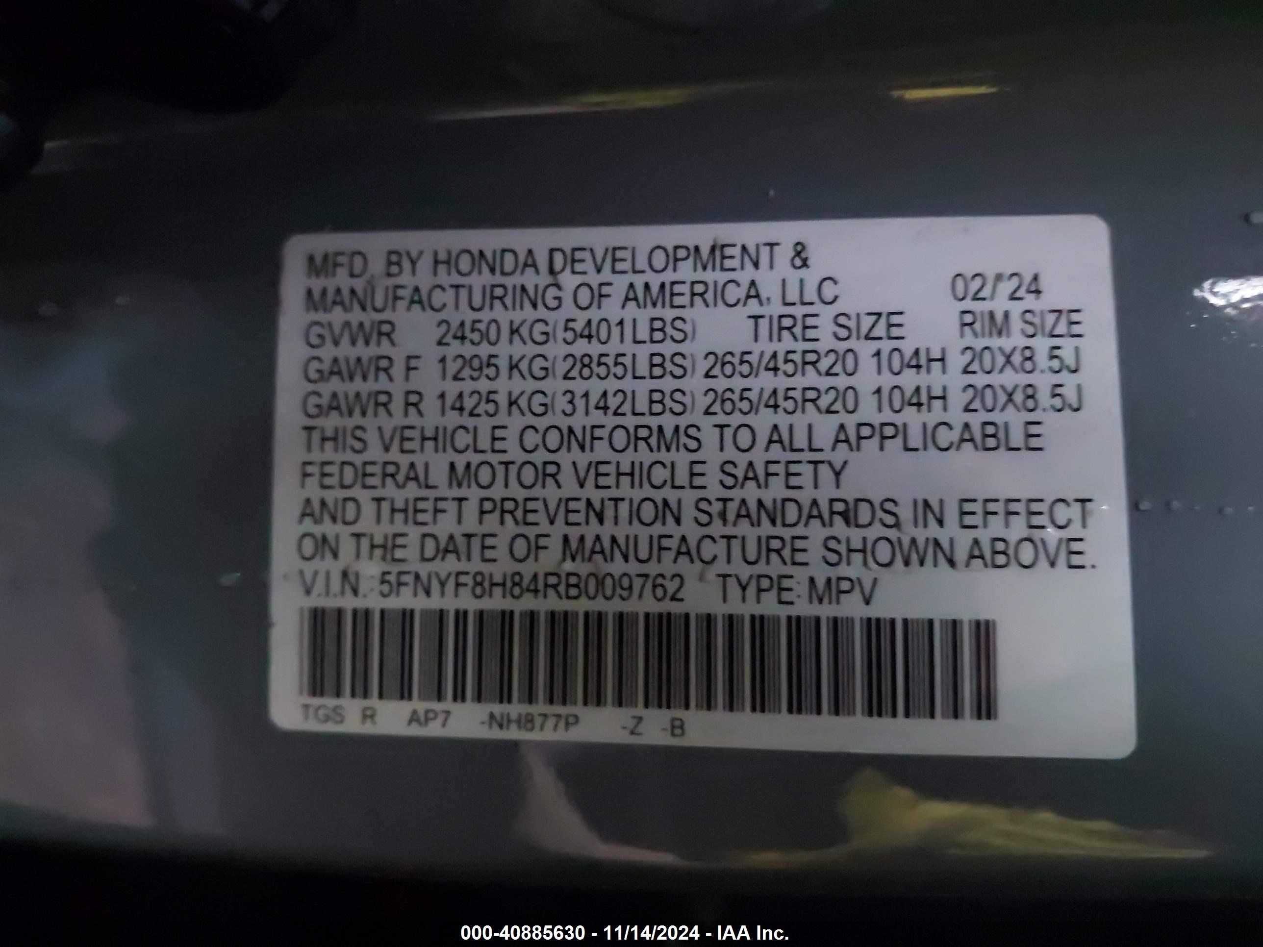 2024 Honda Passport Awd Black Gray vin: 5FNYF8H84RB009762