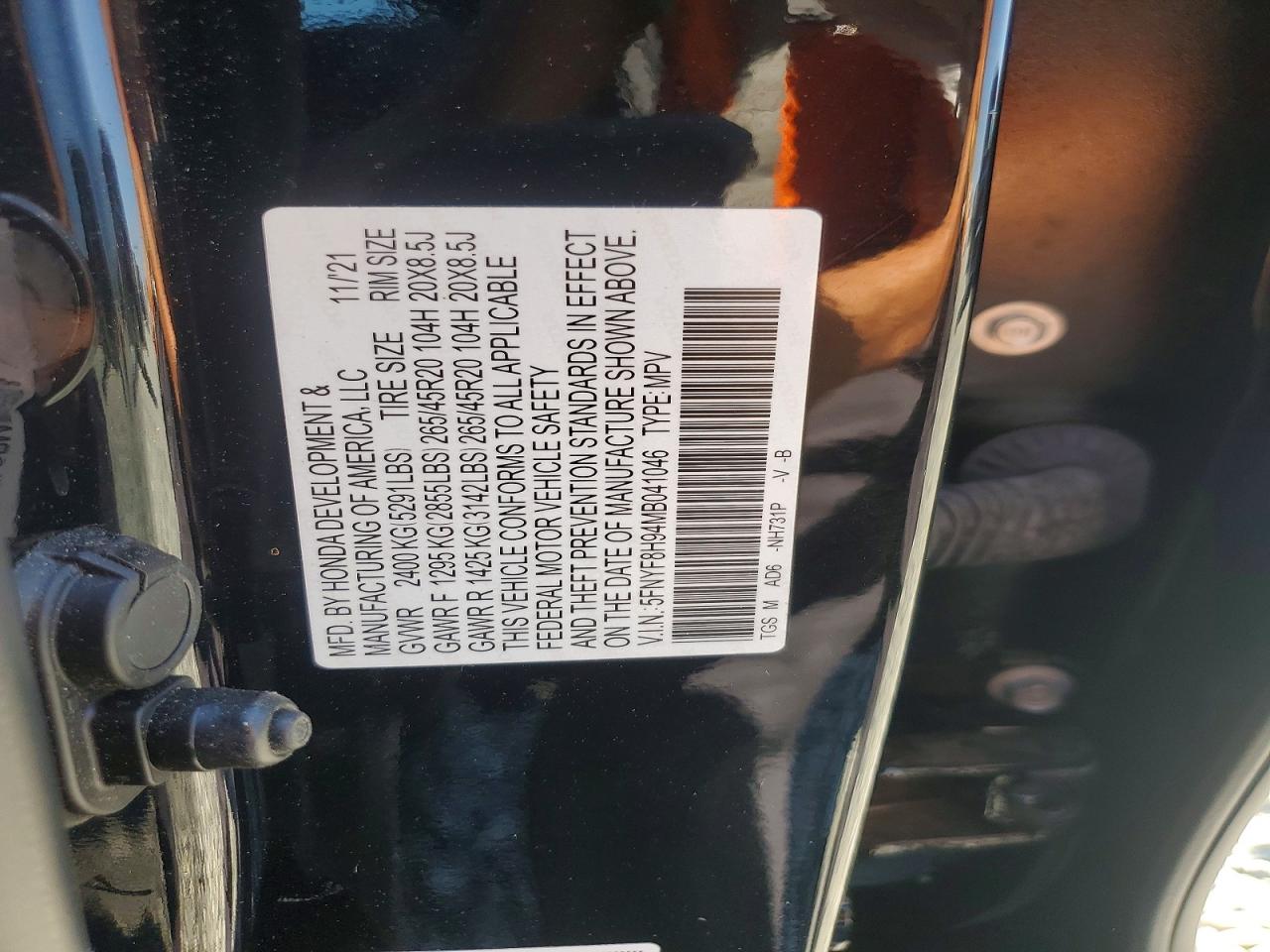 2021 Honda Passport Touring Black vin: 5FNYF8H94MB041046
