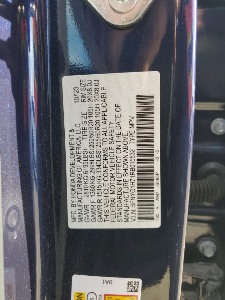 2024 Honda Pilot Touring Синий vin: 5FNYG1H71RB015532