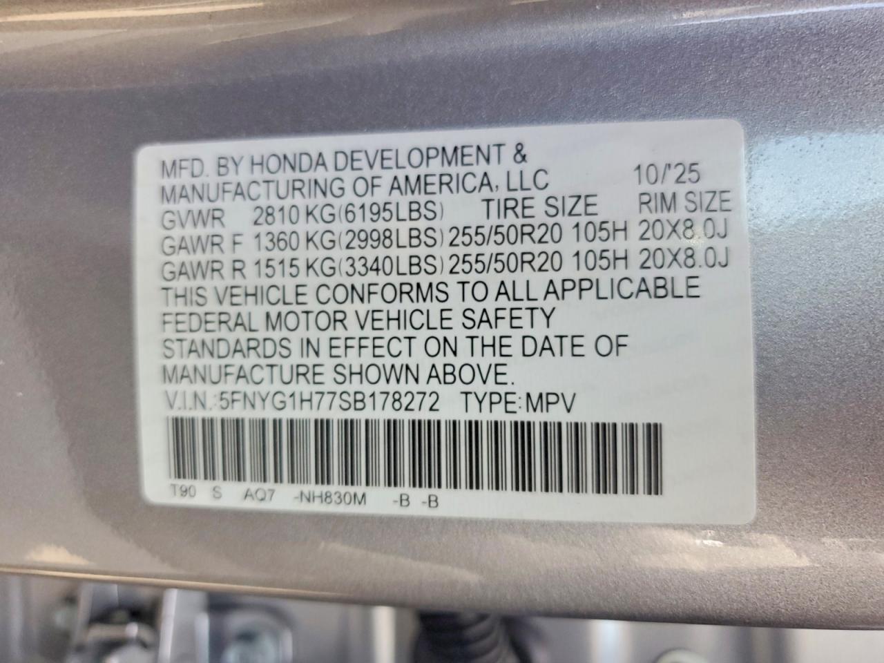 2025 Honda Pilot Touring Silver vin: 5FNYG1H77SB178272