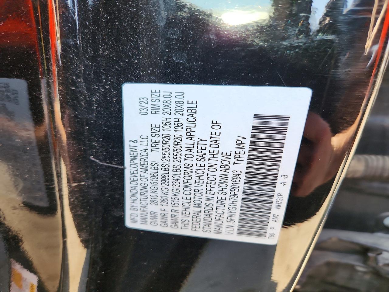2023 Honda Pilot Touring Black vin: 5FNYG1H79PB016943