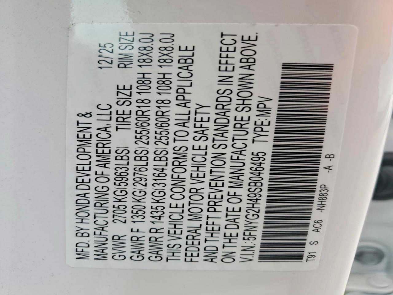 2025 Honda Pilot Exl White vin: 5FNYG2H49SB046495