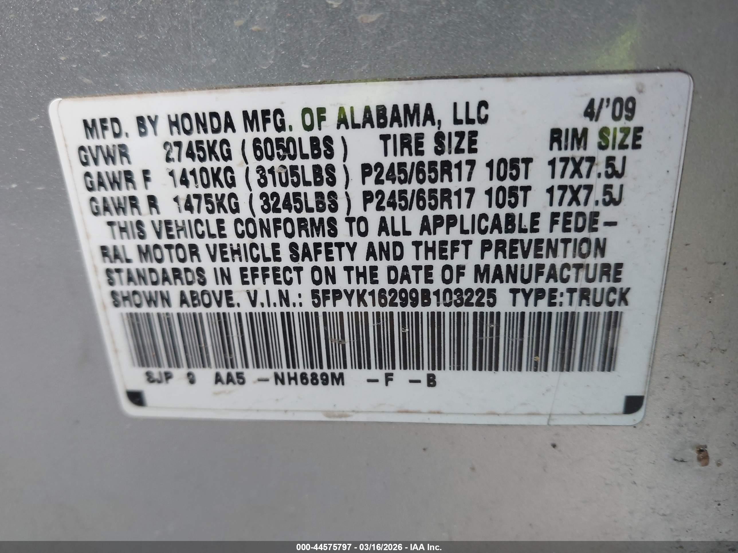 2009 Honda Ridgeline Rt Silver vin: 5FPYK16299B103225