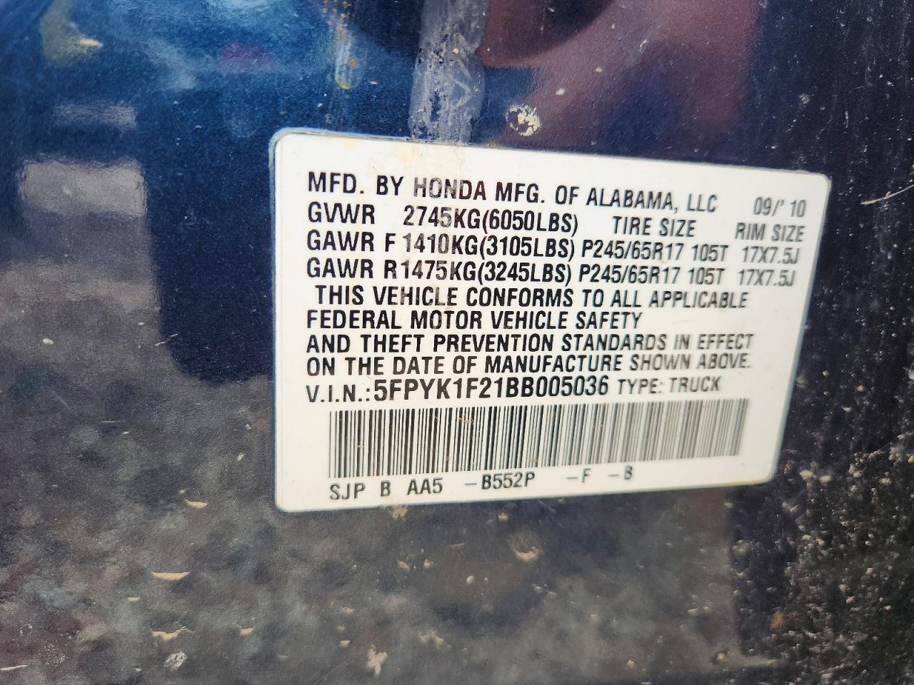 2011 Honda Ridgeline Rt Blue vin: 5FPYK1F21BB005036