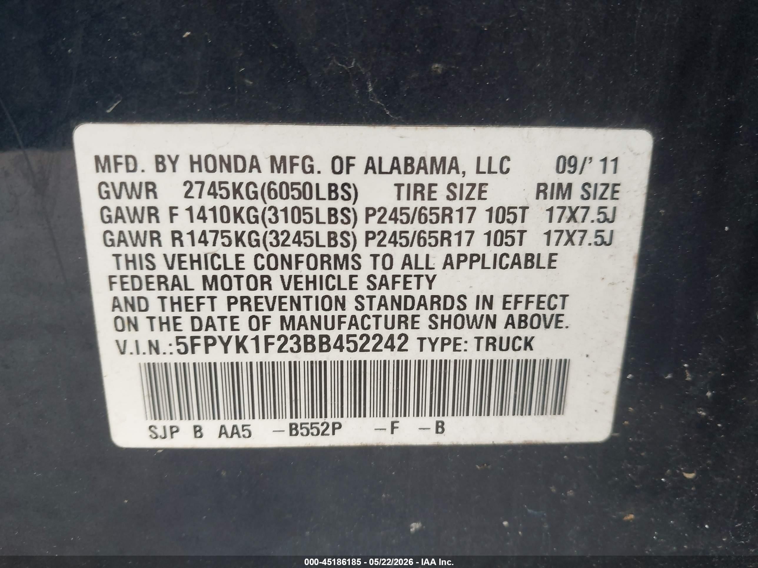 2011 Honda Ridgeline Rt Dark Blue vin: 5FPYK1F23BB452242