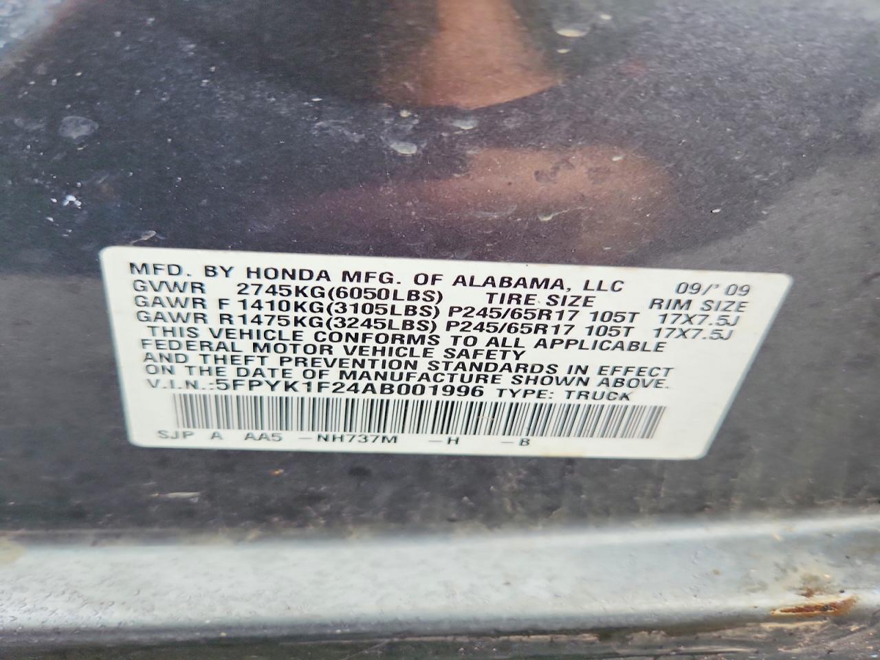 2010 Honda Ridgeline Rt Gray vin: 5FPYK1F24AB001996