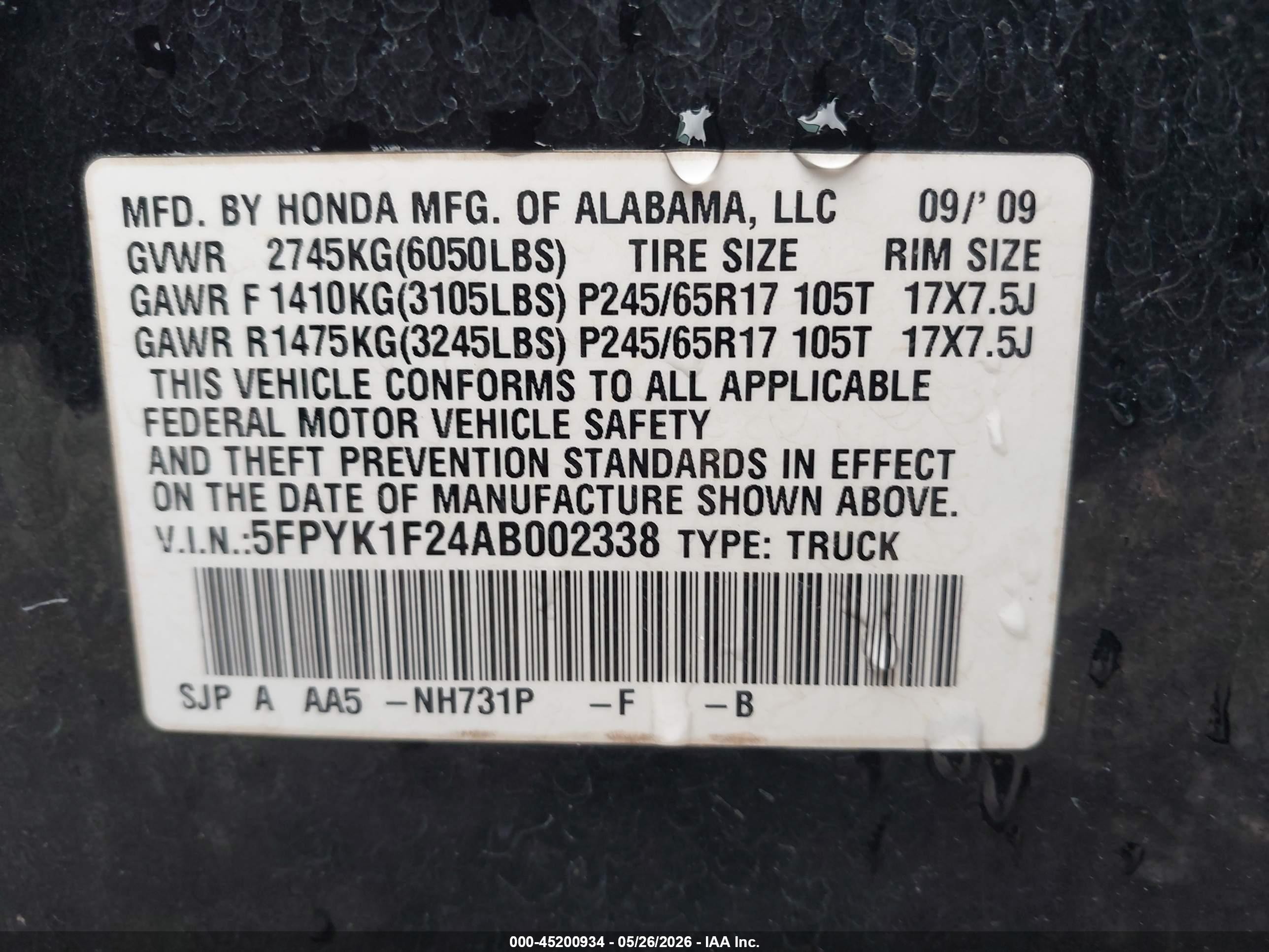 2010 Honda Ridgeline Rt Black vin: 5FPYK1F24AB002338