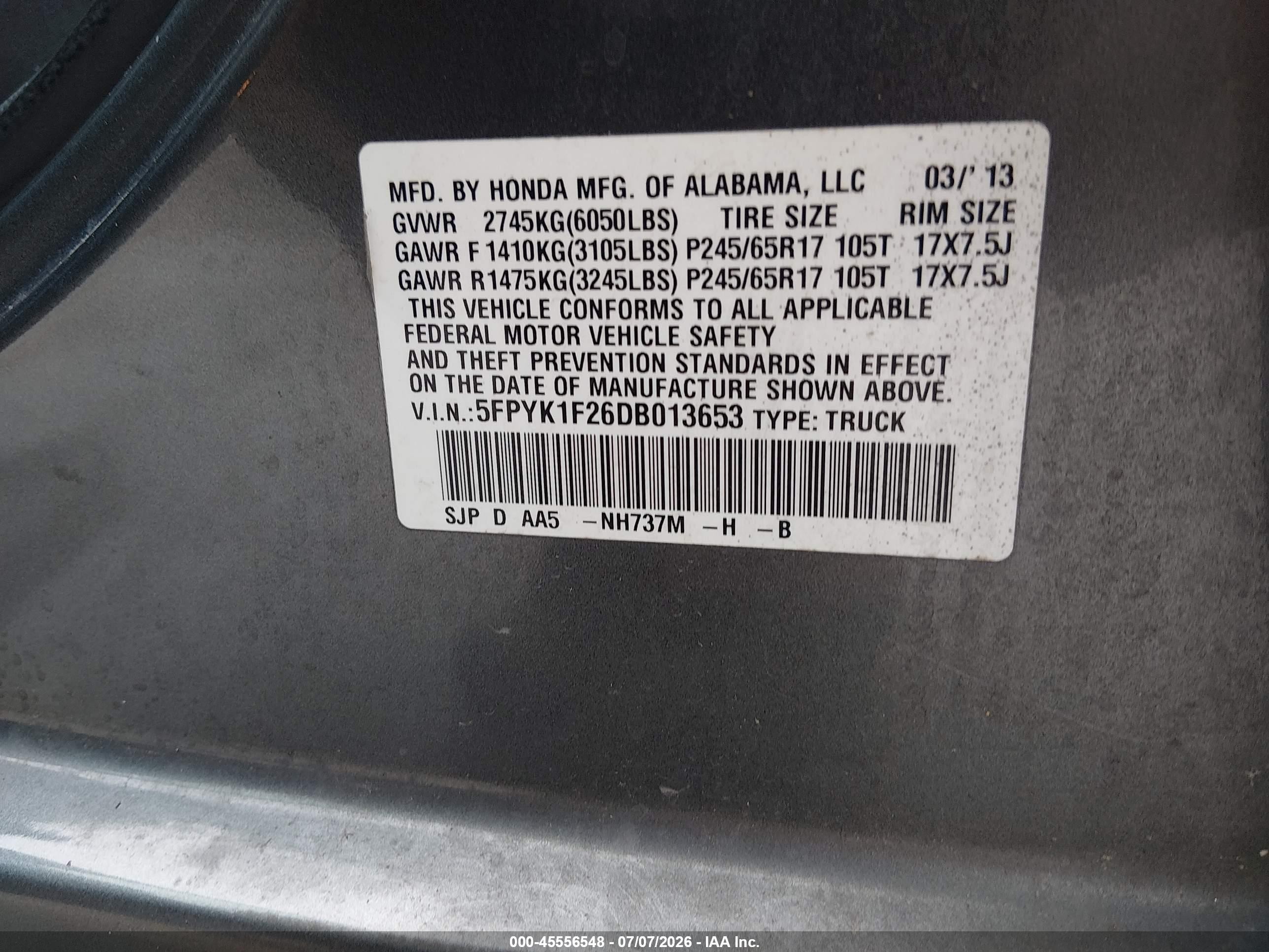 2013 Honda Ridgeline Rt Gray vin: 5FPYK1F26DB013653