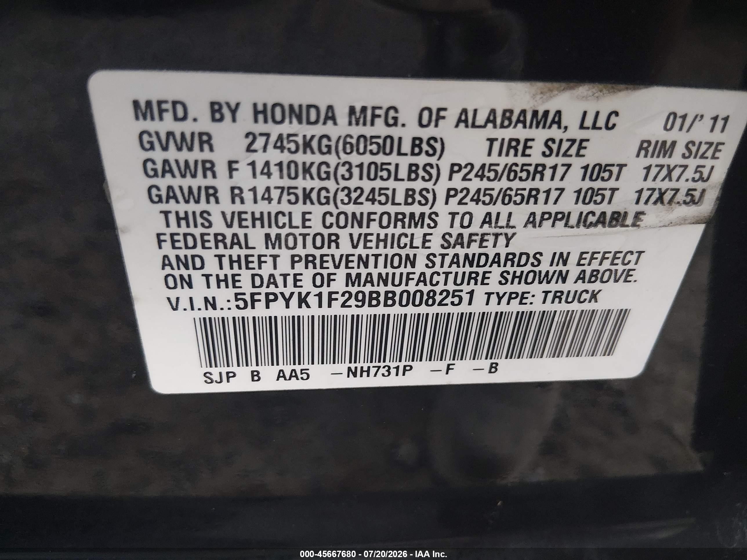 2011 Honda Ridgeline Rt Black vin: 5FPYK1F29BB008251