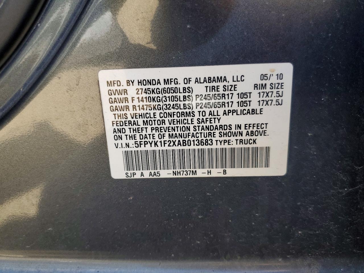 2010 Honda Ridgeline Rt Серый vin: 5FPYK1F2XAB013683