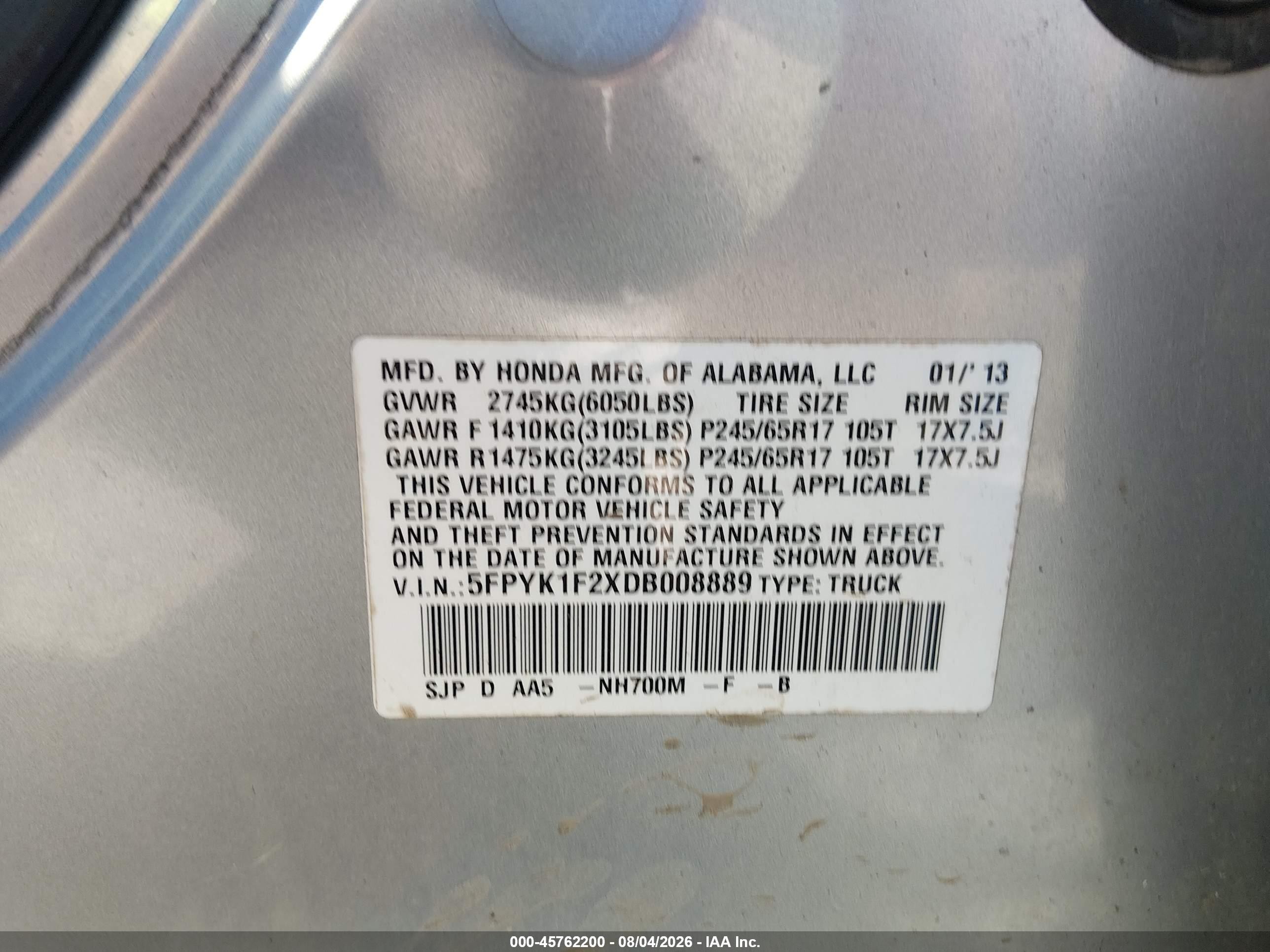 2013 Honda Ridgeline Rt Серебряный vin: 5FPYK1F2XDB008889