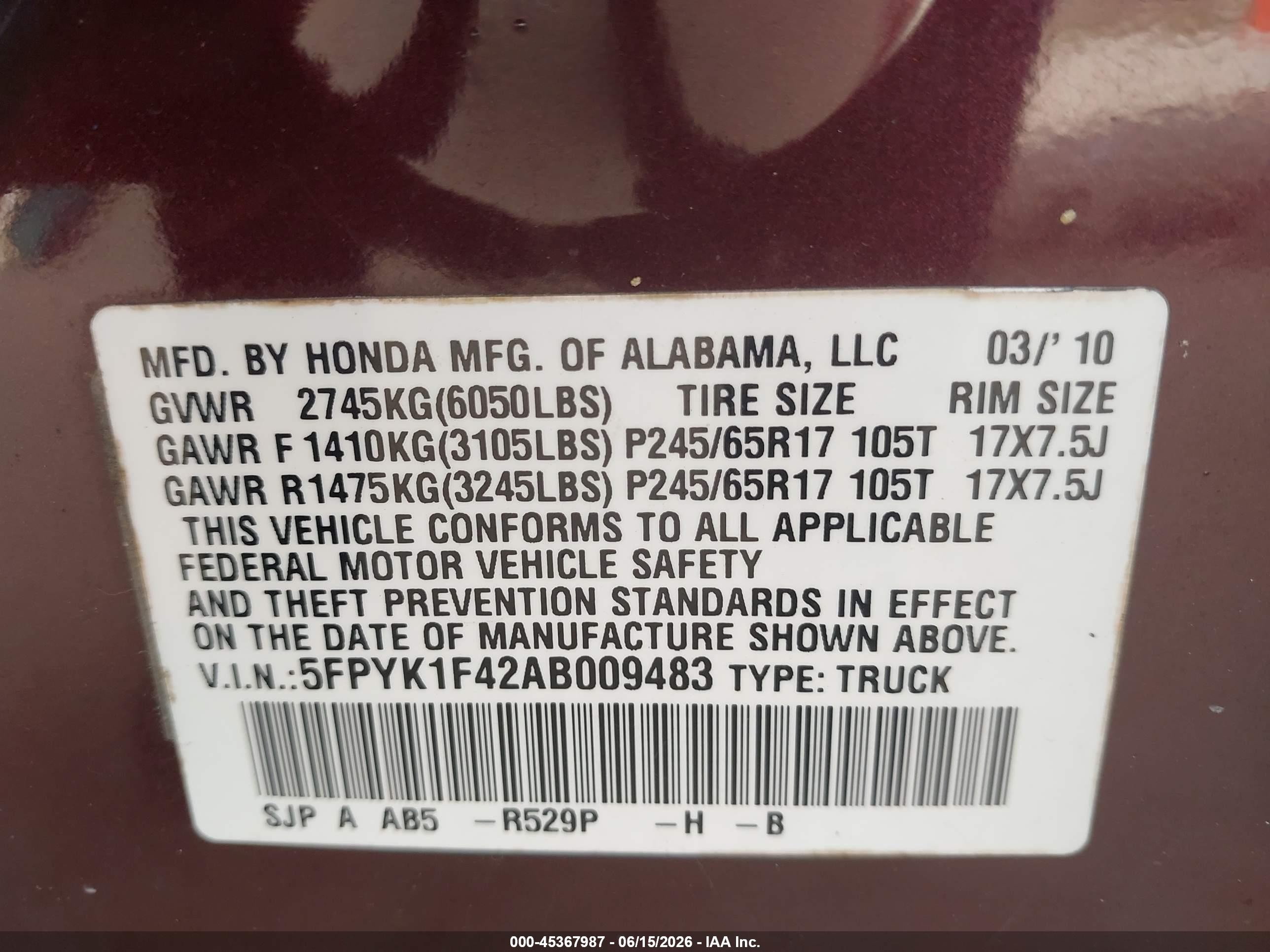 2010 Honda Ridgeline Rts Бордовый vin: 5FPYK1F42AB009483