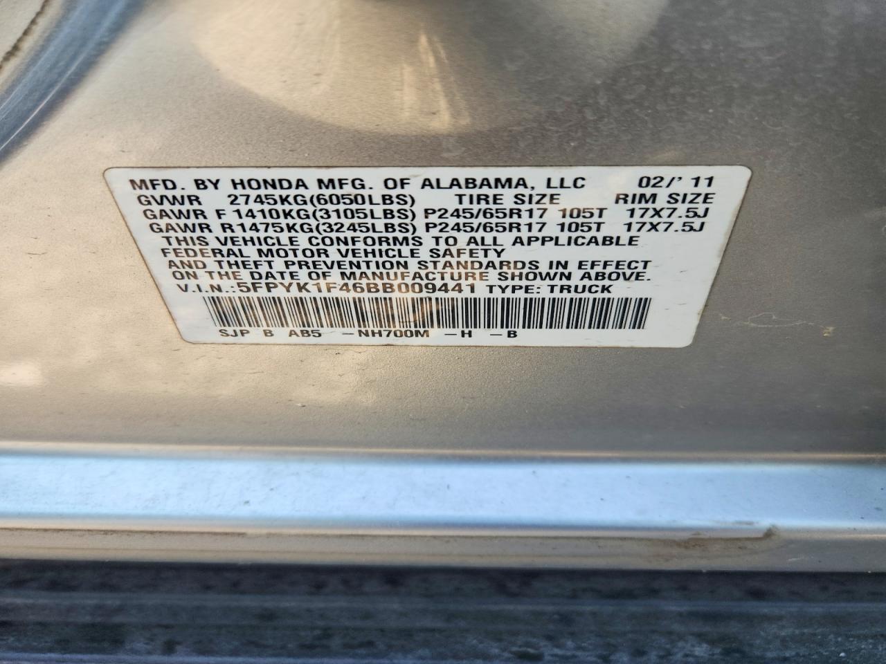 2011 Honda Ridgeline Rts Silver vin: 5FPYK1F46BB009441
