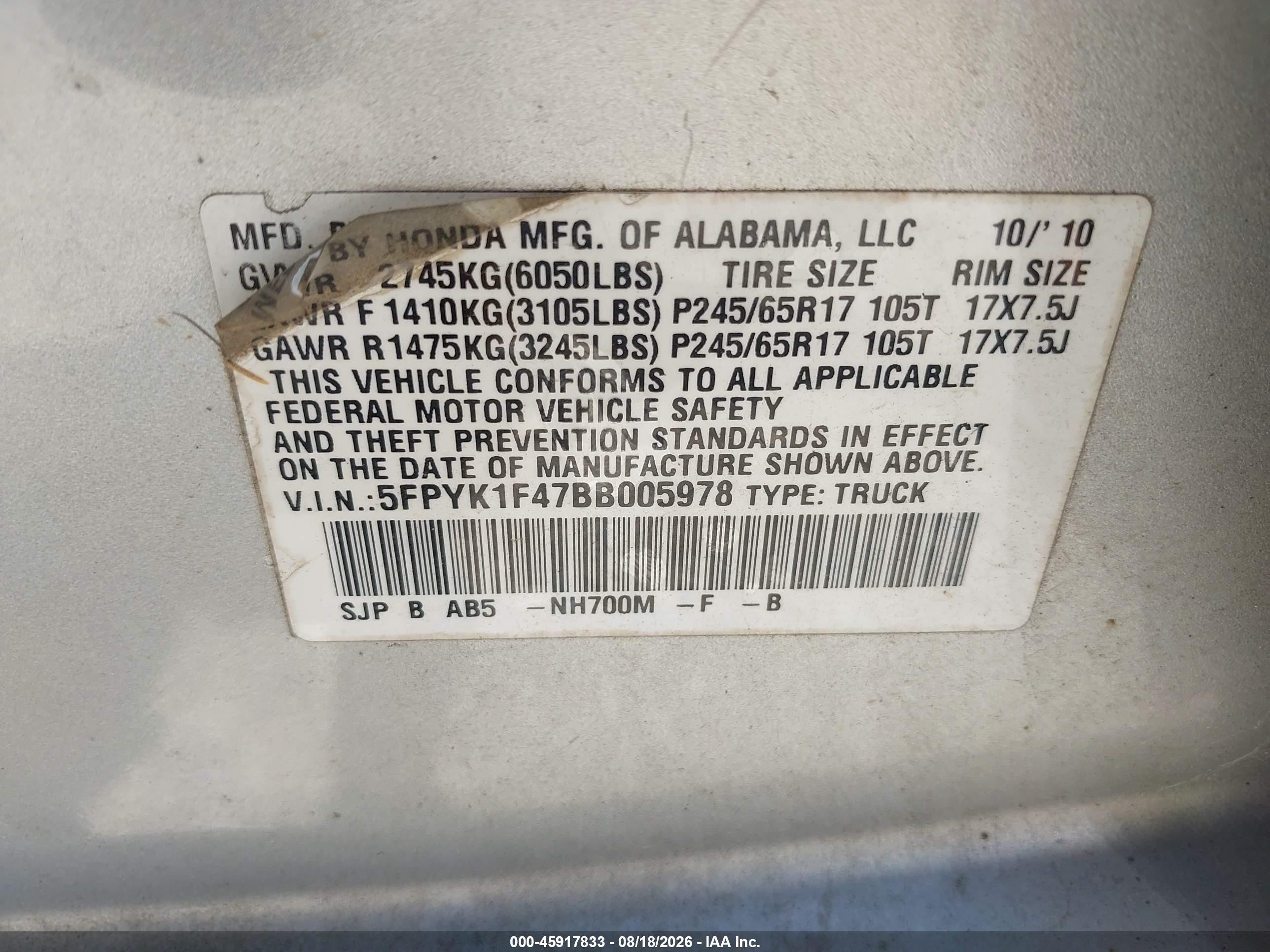 2011 Honda Ridgeline Rts Silver vin: 5FPYK1F47BB005978