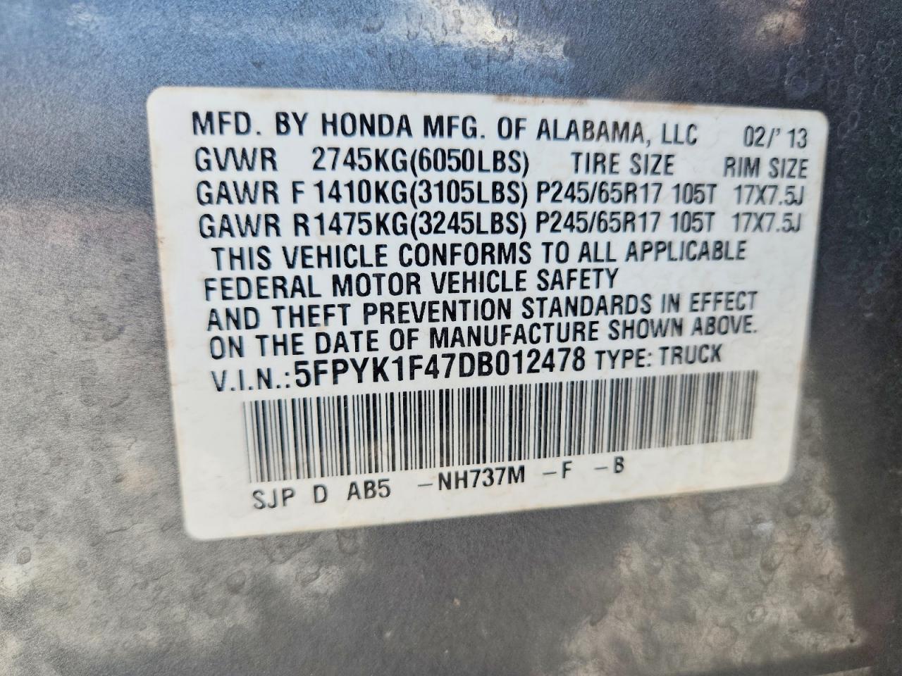 2013 Honda Ridgeline Rts Gray vin: 5FPYK1F47DB012478