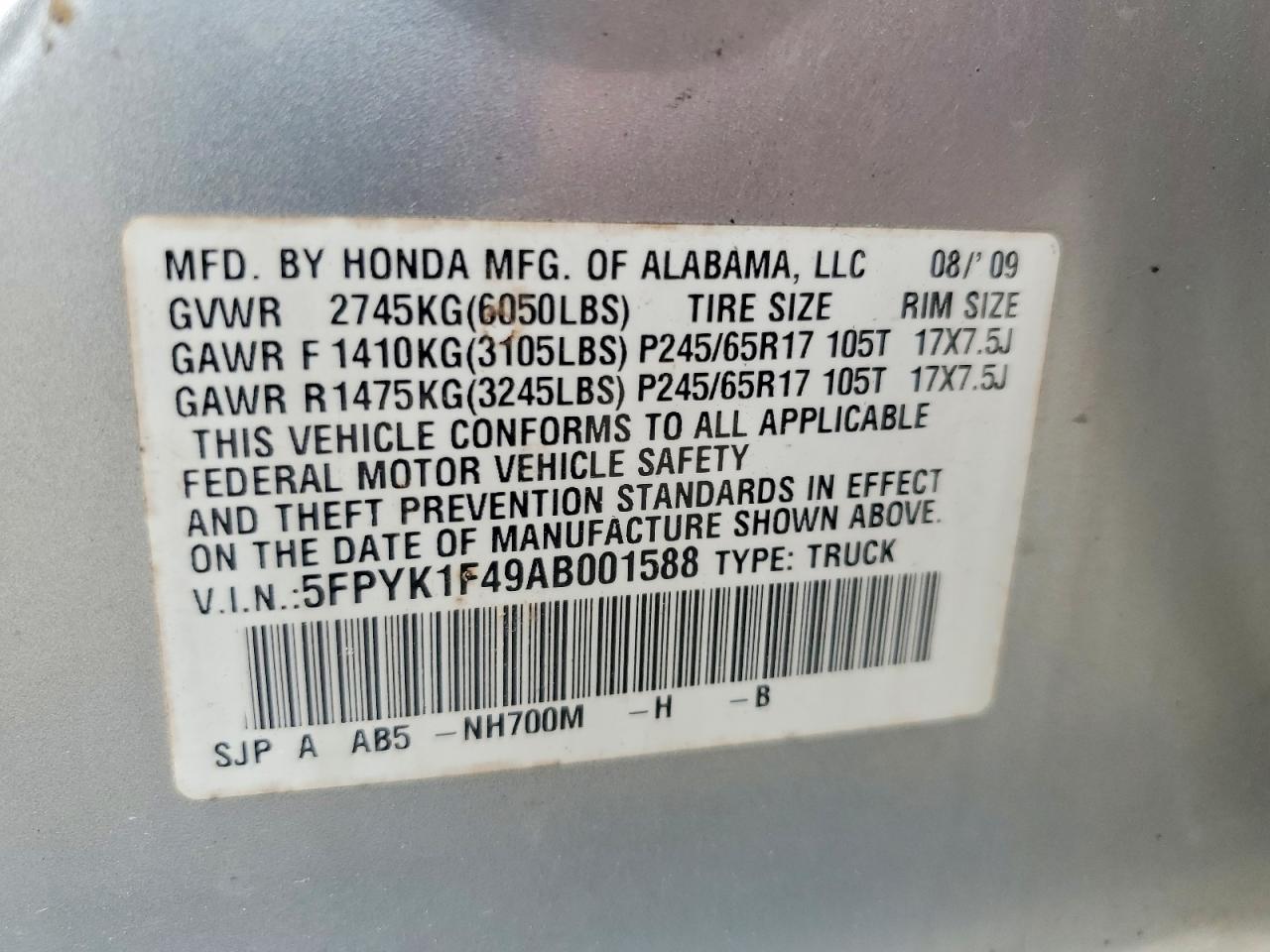 2010 Honda Ridgeline Rts Silver vin: 5FPYK1F49AB001588