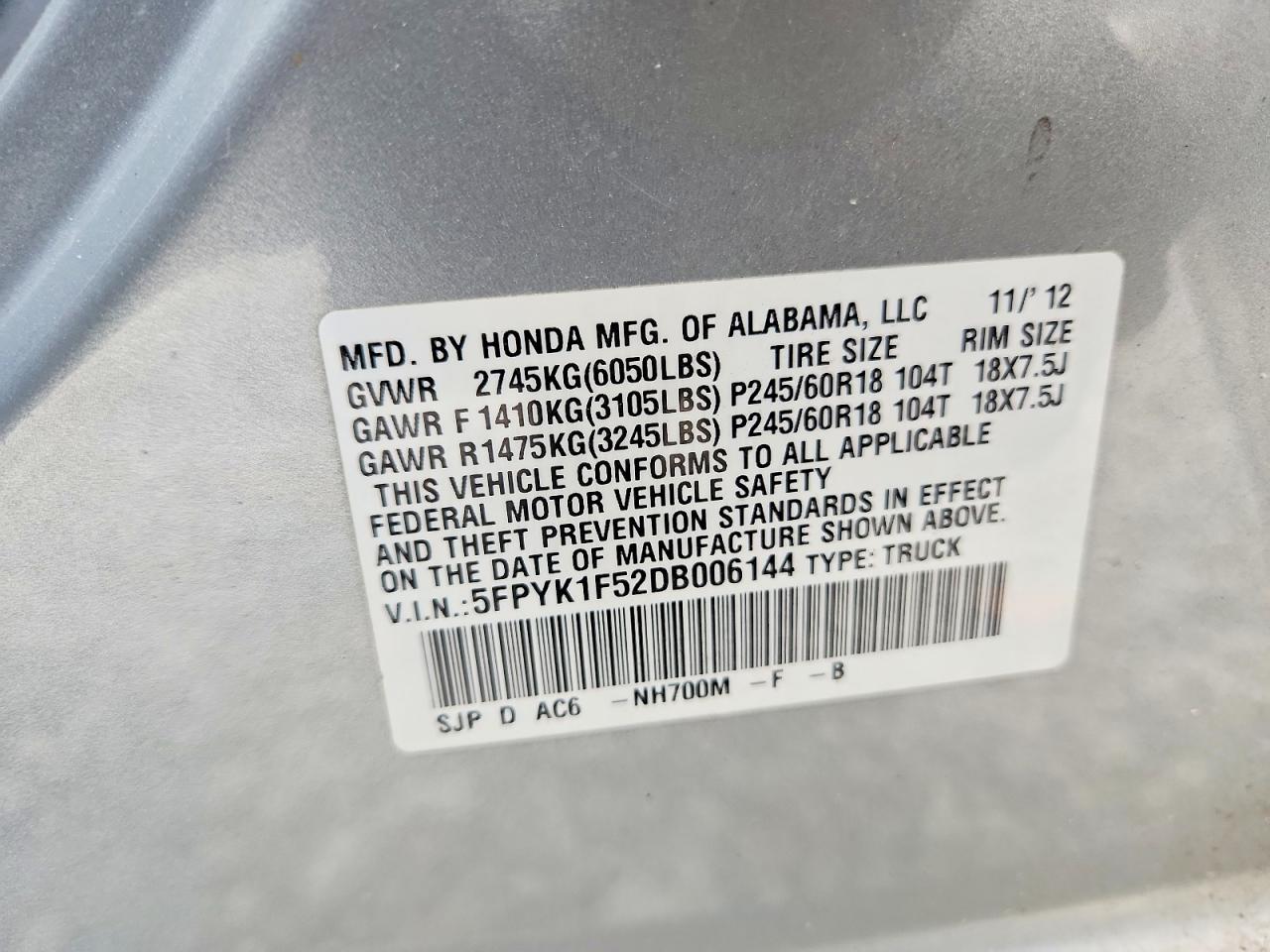 2013 Honda Ridgeline Rtl Серебряный vin: 5FPYK1F52DB006144