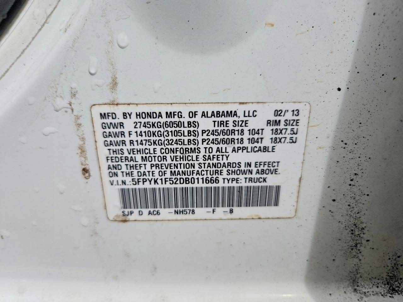 2013 Honda Ridgeline Rtl White vin: 5FPYK1F52DB011666