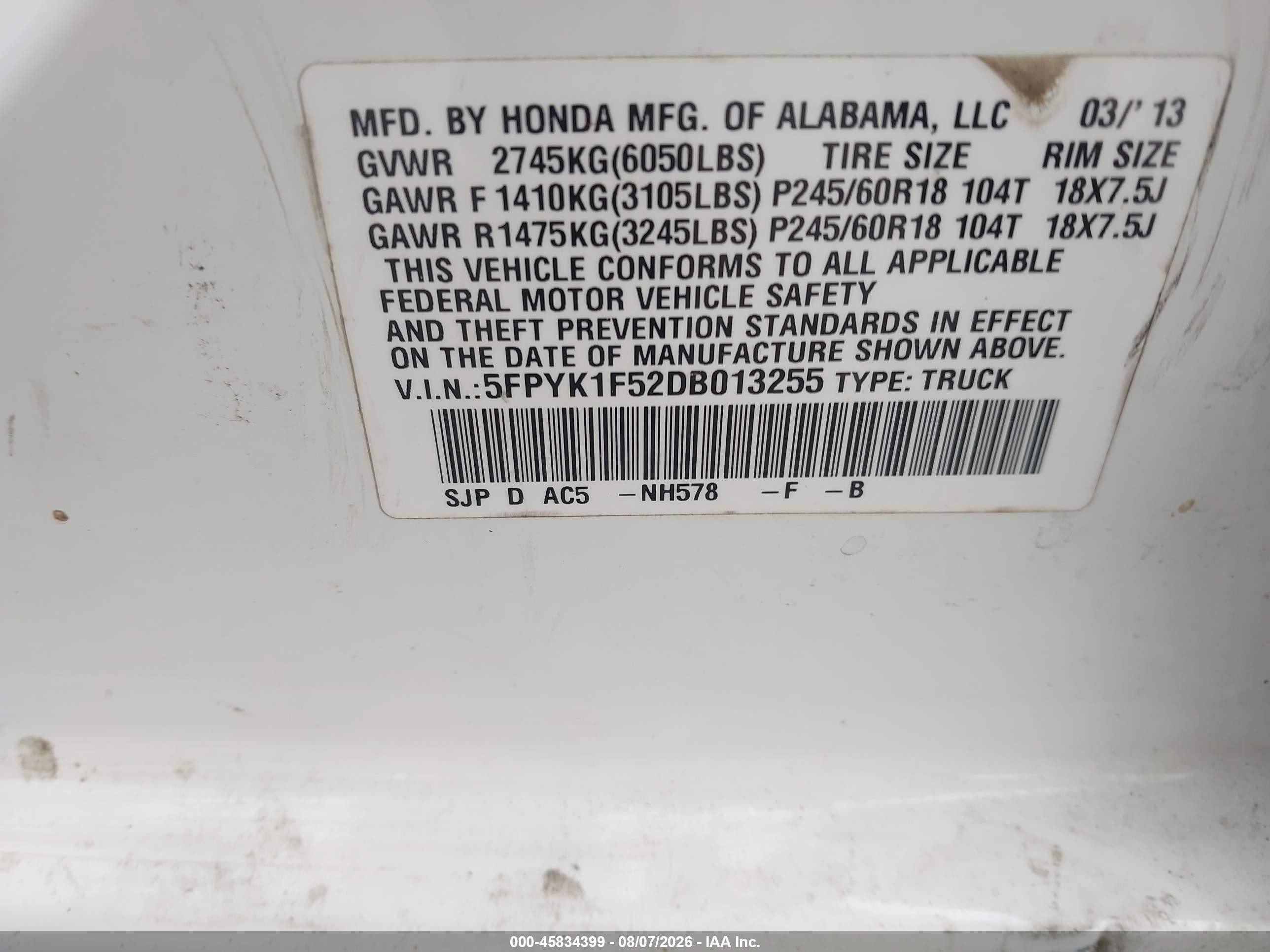 2013 Honda Ridgeline Rtl White vin: 5FPYK1F52DB013255