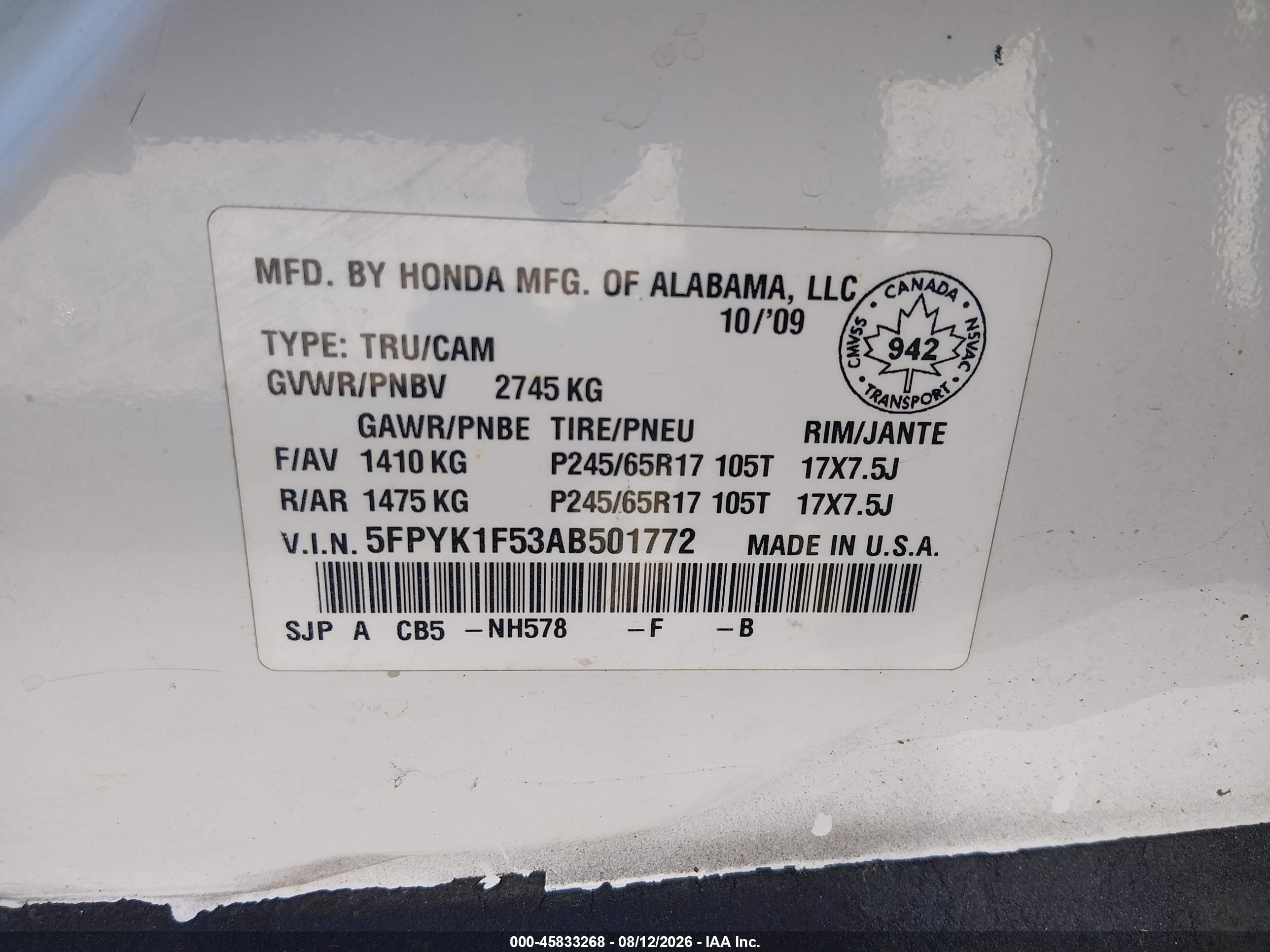 2010 Honda Ridgeline Rtl White vin: 5FPYK1F53AB501772