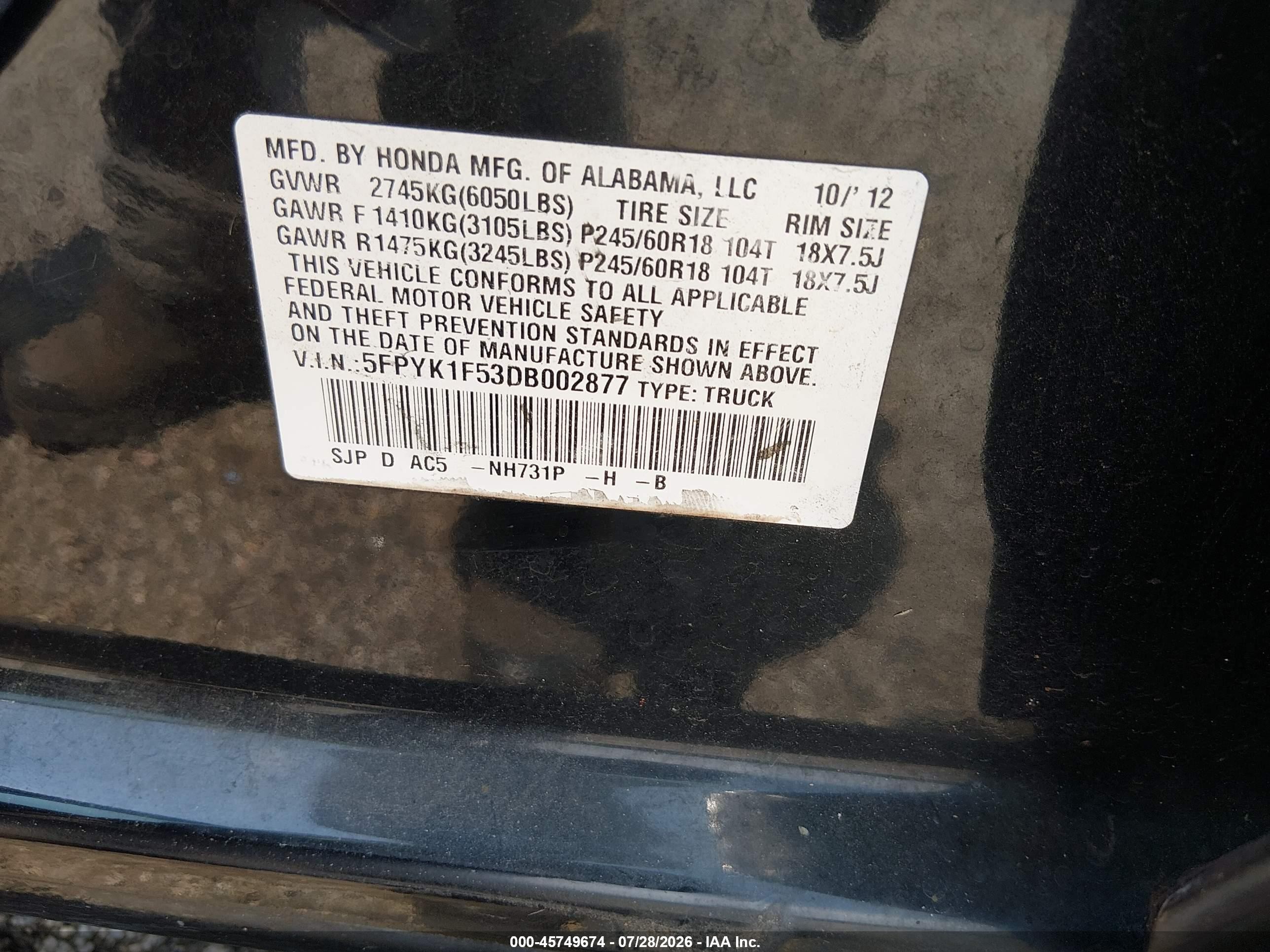 2013 Honda Ridgeline Rtl Черный vin: 5FPYK1F53DB002877