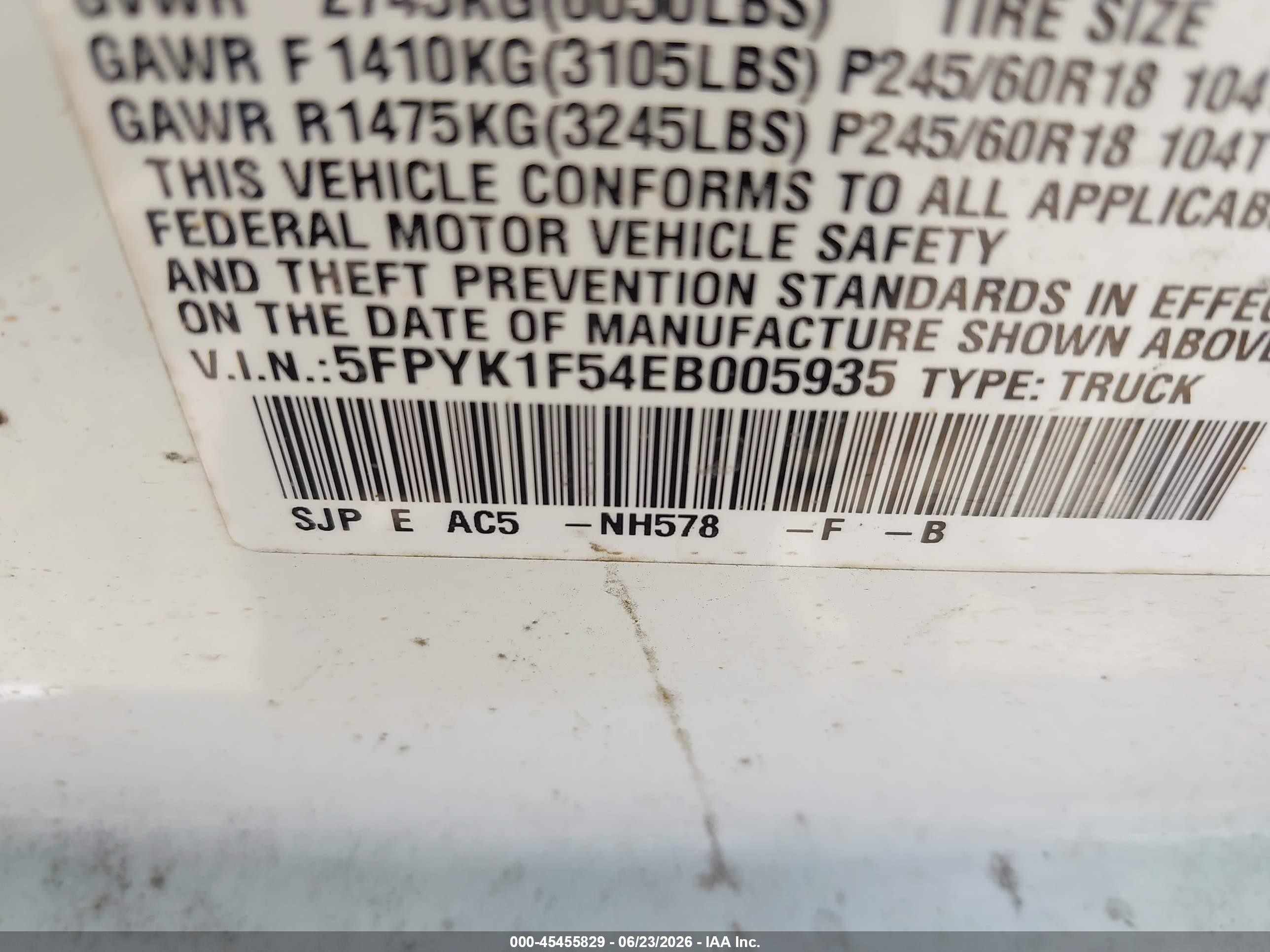 2014 Honda Ridgeline Rtl White vin: 5FPYK1F54EB005935