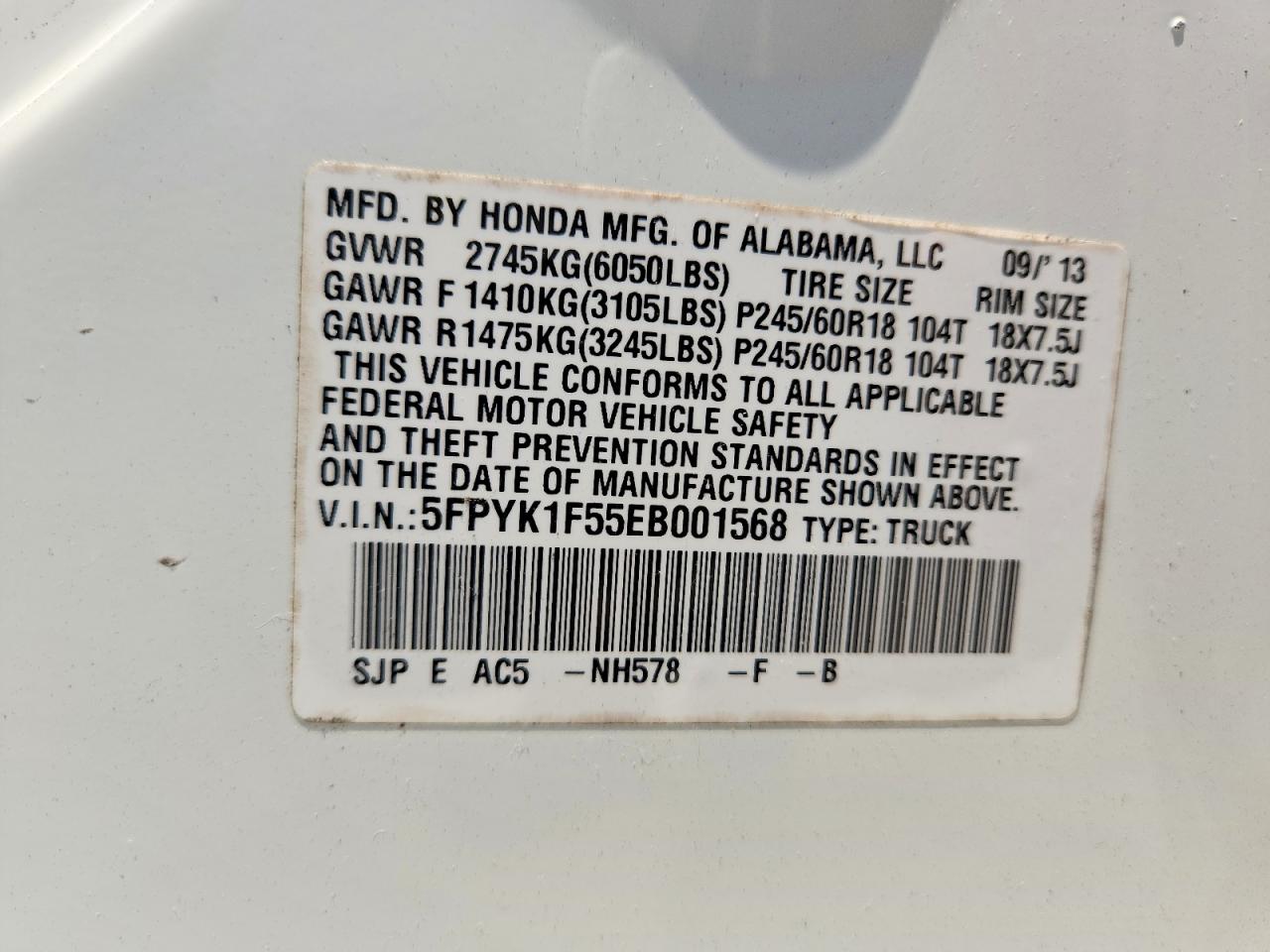 2014 Honda Ridgeline Rtl White vin: 5FPYK1F55EB001568