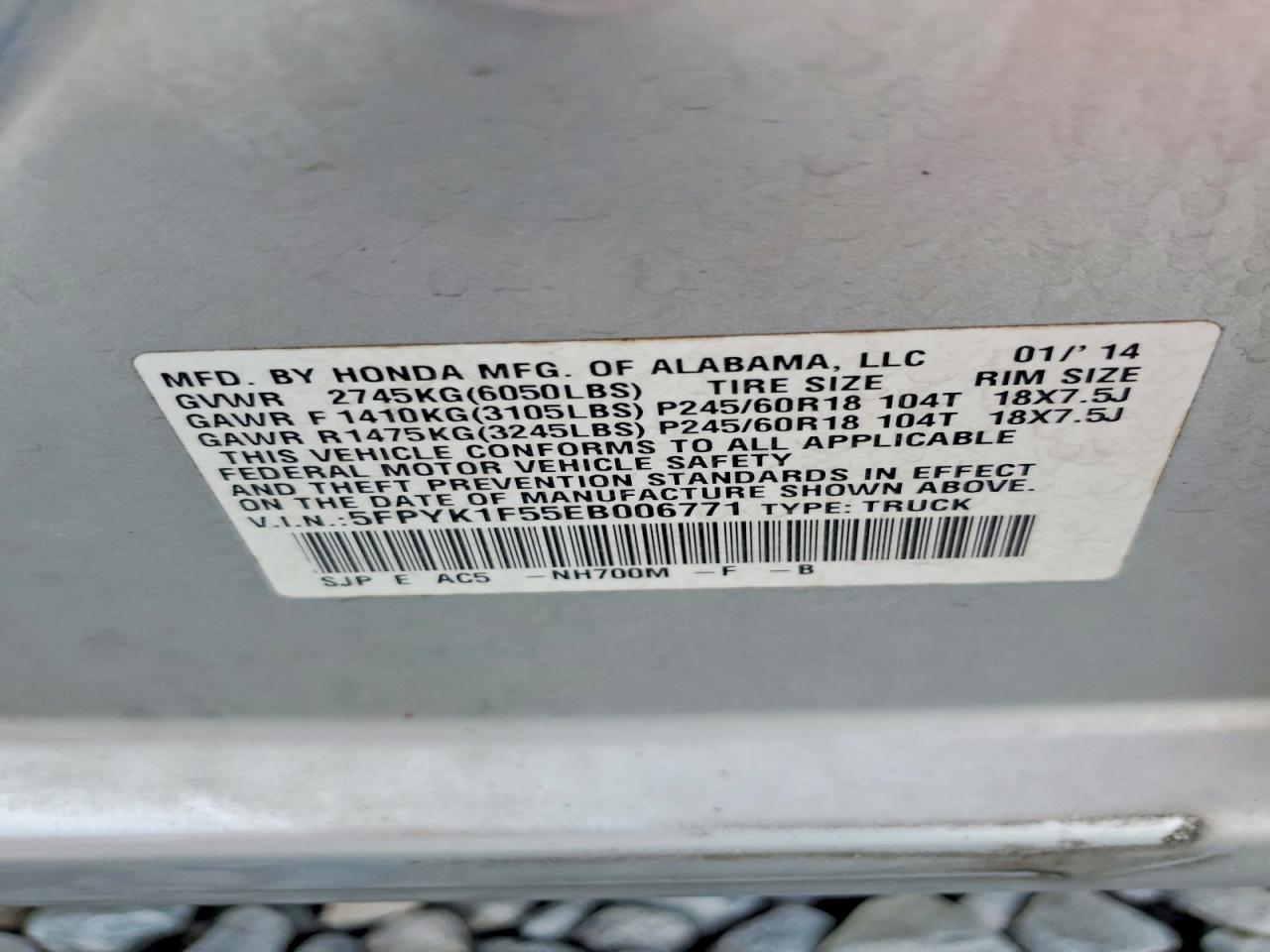 2014 Honda Ridgeline Rtl Серебряный vin: 5FPYK1F55EB006771