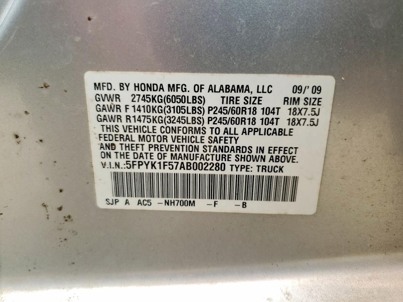 2010 Honda Ridgeline Rtl Серебряный vin: 5FPYK1F57AB002280