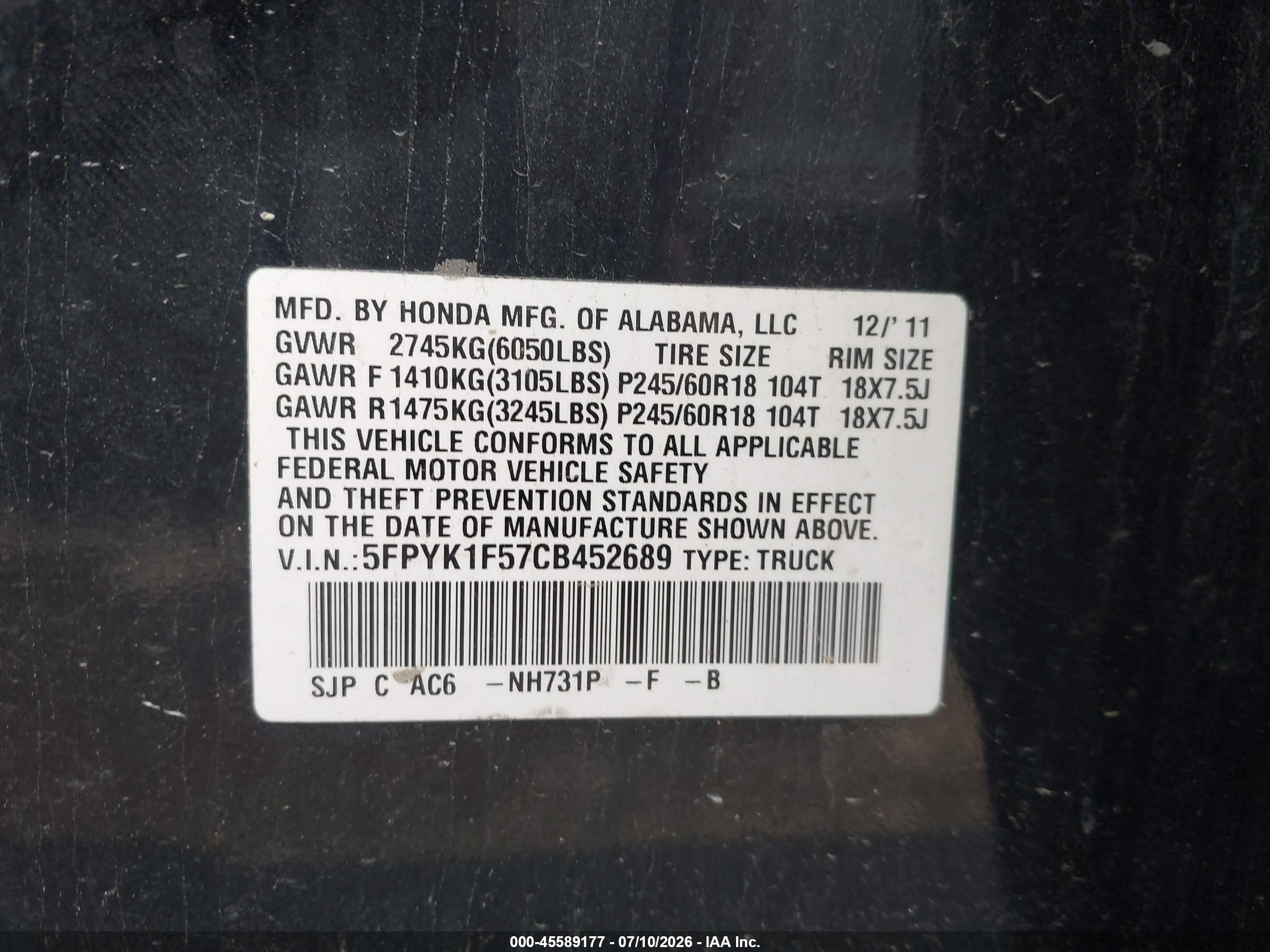 2012 Honda Ridgeline Rtl Черный vin: 5FPYK1F57CB452689