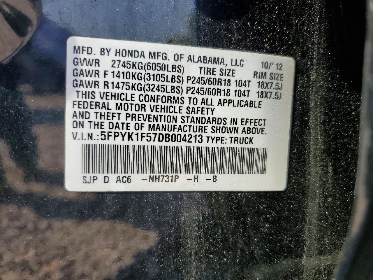 2013 Honda Ridgeline Rtl Черный vin: 5FPYK1F57DB004213