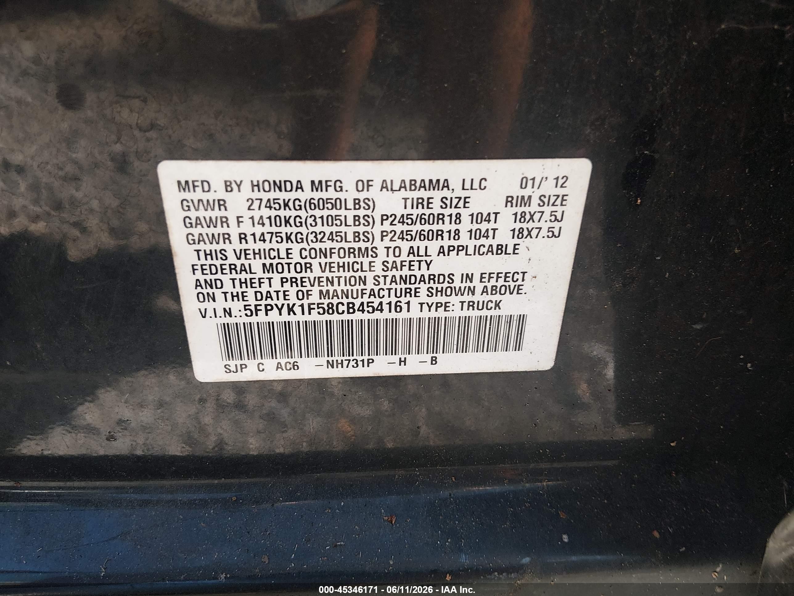 2012 Honda Ridgeline Rtl Черный vin: 5FPYK1F58CB454161