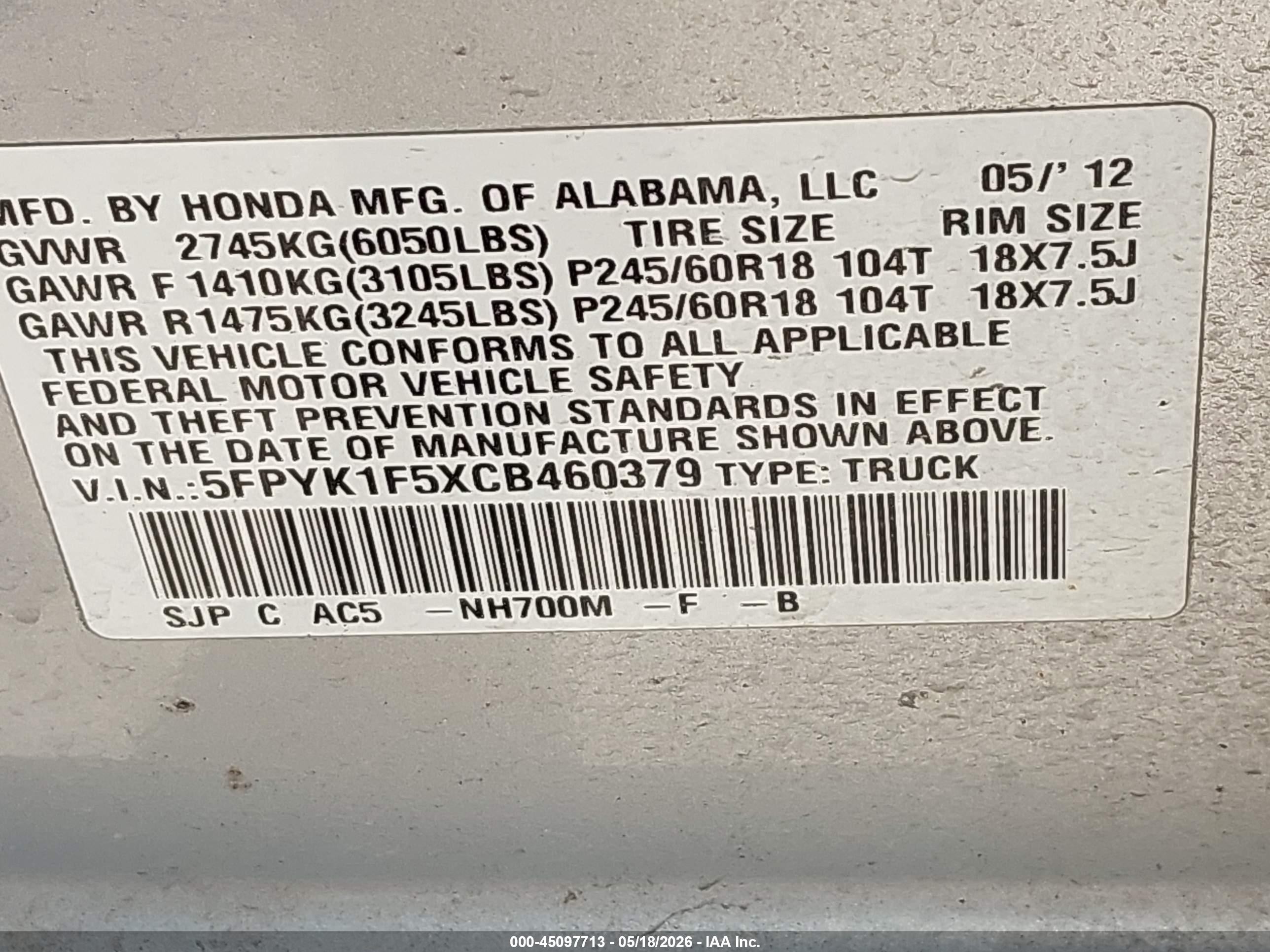 2012 Honda Ridgeline Rtl Серебряный vin: 5FPYK1F5XCB460379
