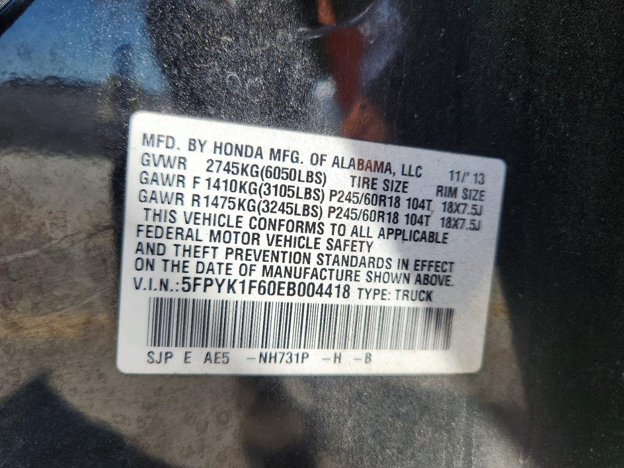 2014 Honda Ridgeline Rtl-s Черный vin: 5FPYK1F60EB004418