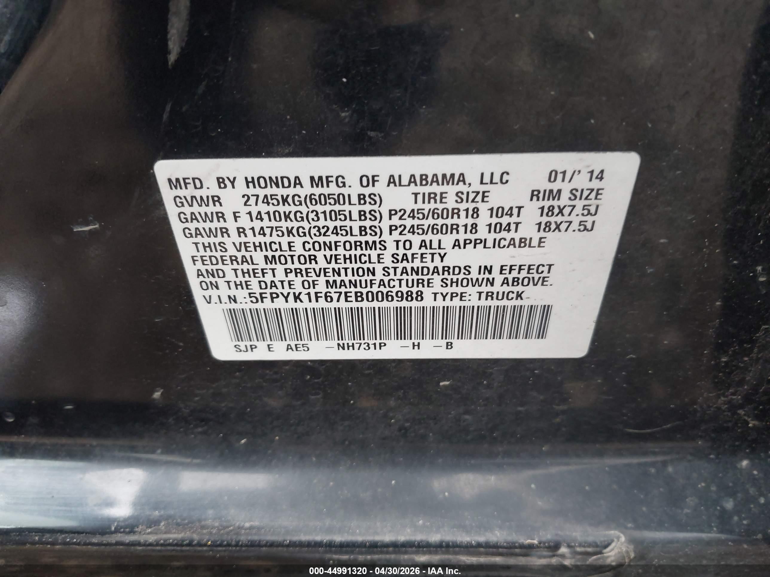 2014 Honda Ridgeline Se Black vin: 5FPYK1F67EB006988