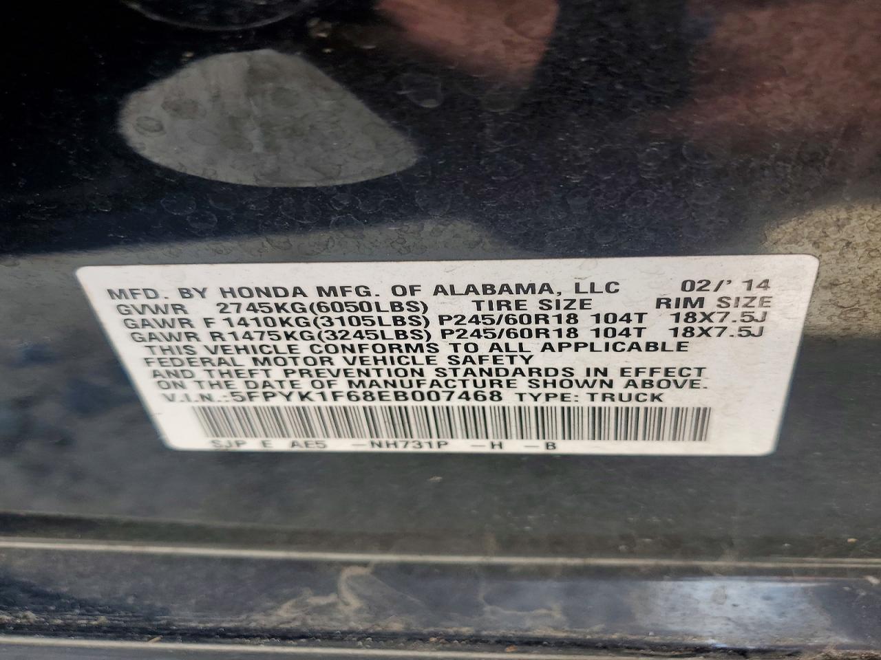 2014 Honda Ridgeline Rtl-s Black vin: 5FPYK1F68EB007468
