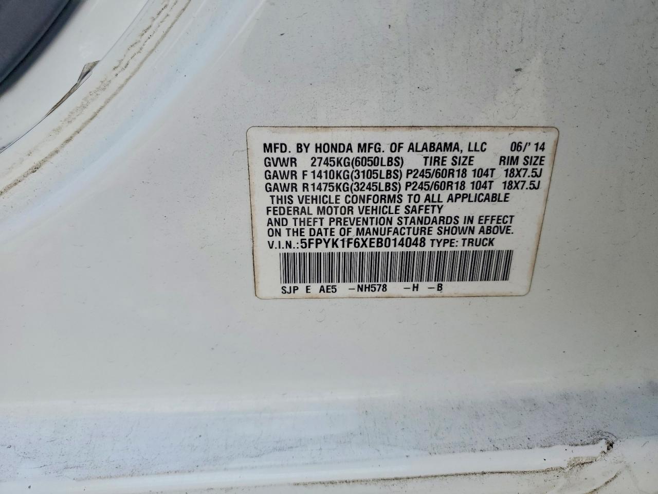 2014 Honda Ridgeline Rtl-s White vin: 5FPYK1F6XEB014048