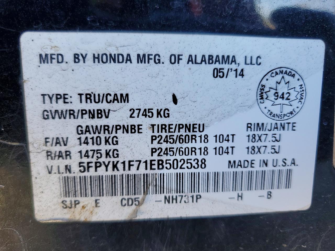 2014 Honda Ridgeline Sport Black vin: 5FPYK1F71EB502538