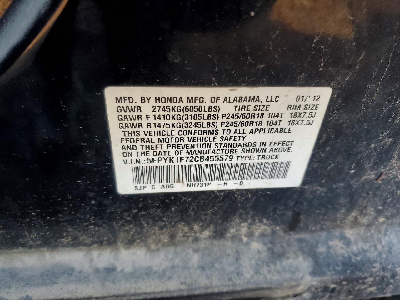 2012 Honda Ridgeline Sport Черный vin: 5FPYK1F72CB455579