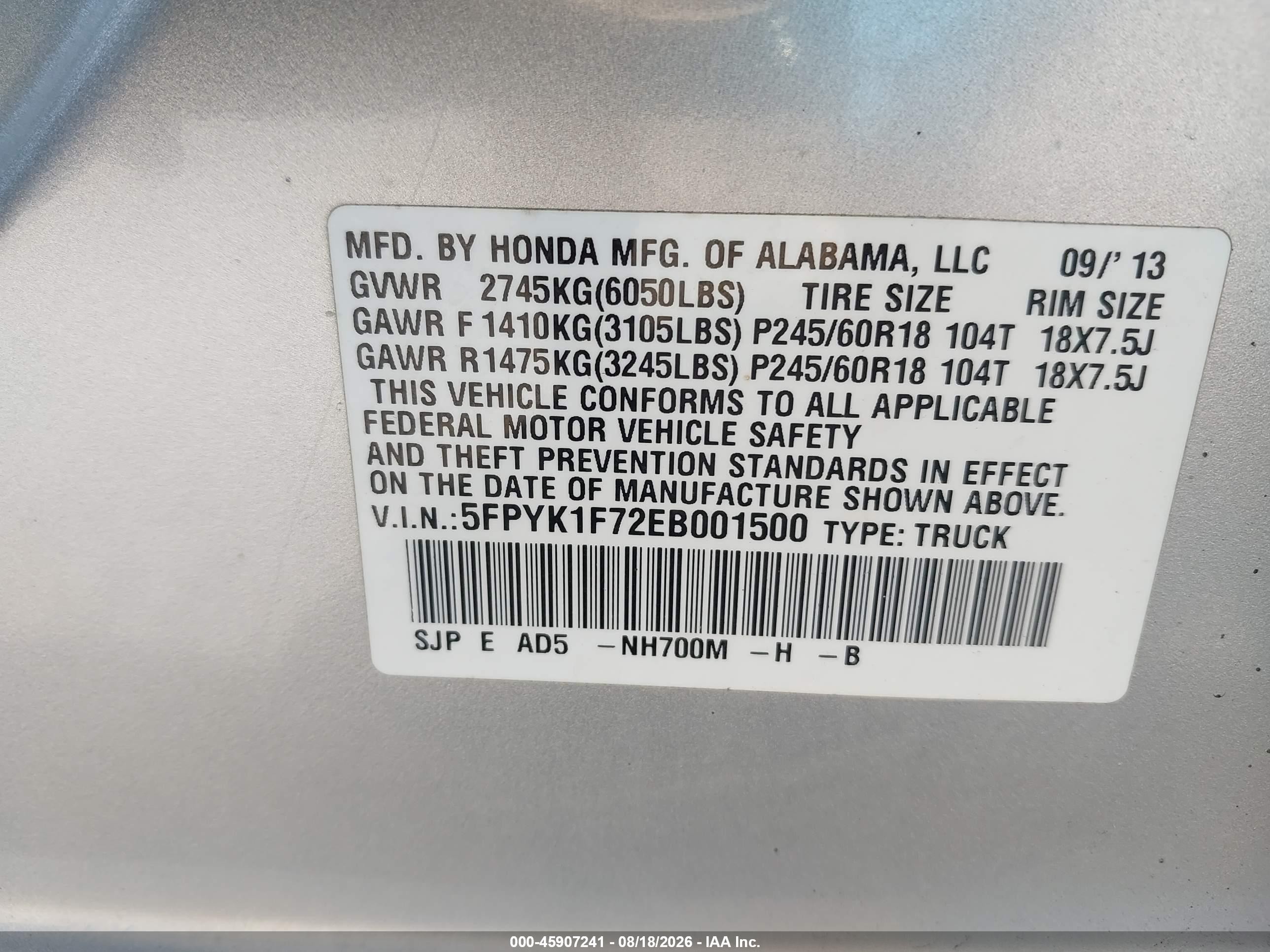 2014 Honda Ridgeline Sport Silver vin: 5FPYK1F72EB001500