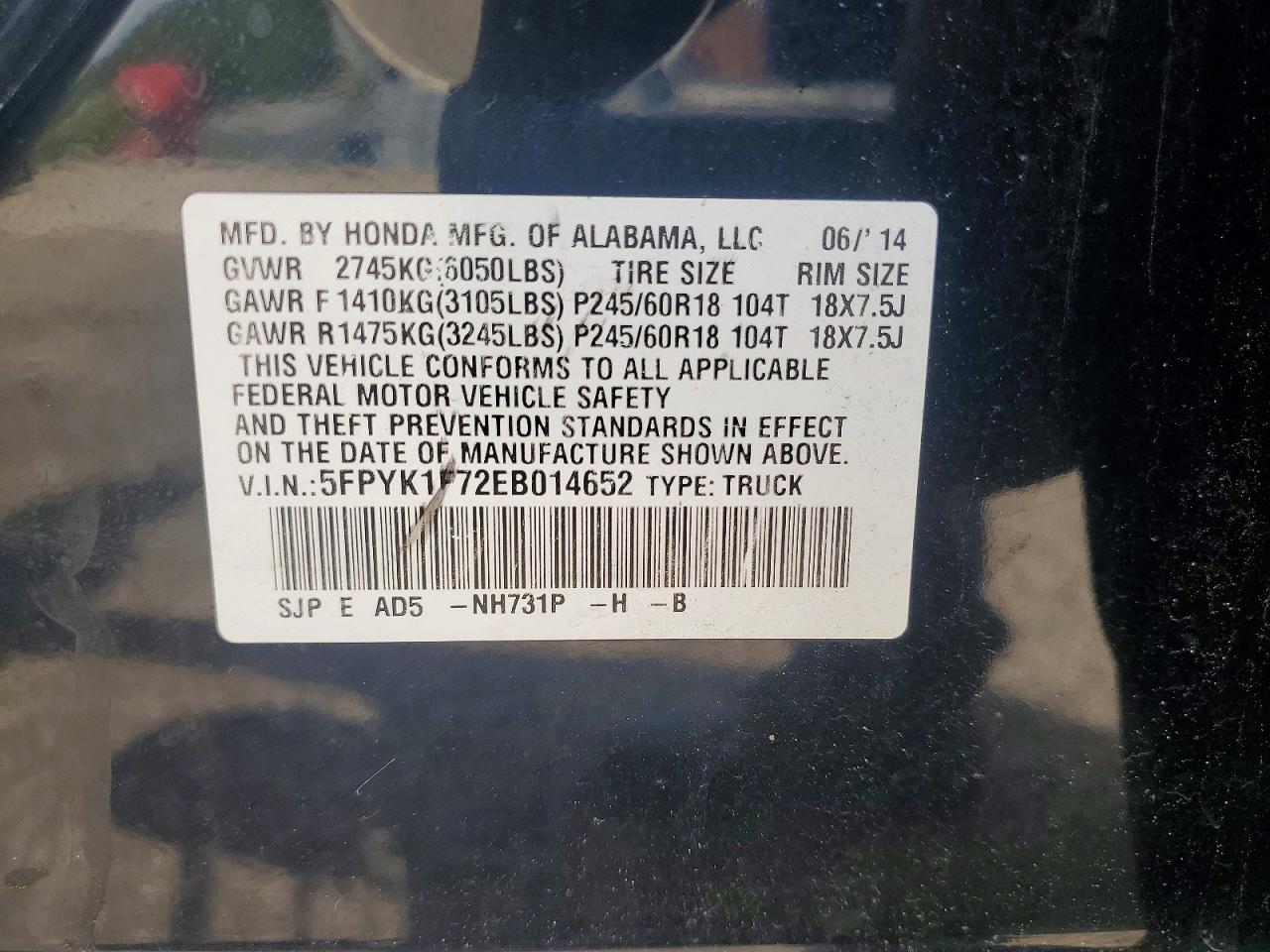 2014 Honda Ridgeline Sport Black vin: 5FPYK1F72EB014652