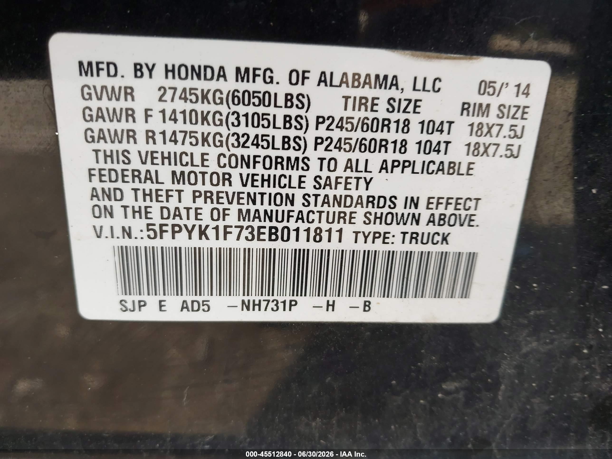 2014 Honda Ridgeline Sport Black vin: 5FPYK1F73EB011811