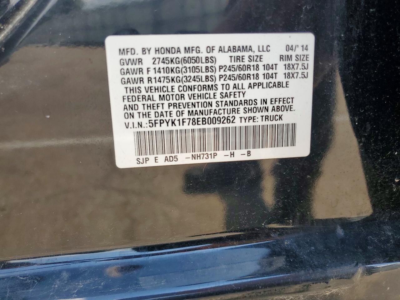 2014 Honda Ridgeline Sport Black vin: 5FPYK1F78EB009262