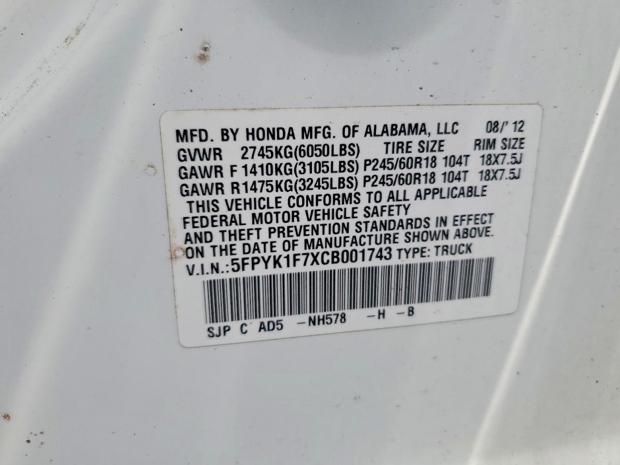 2012 Honda Ridgeline Sport Белый vin: 5FPYK1F7XCB001743