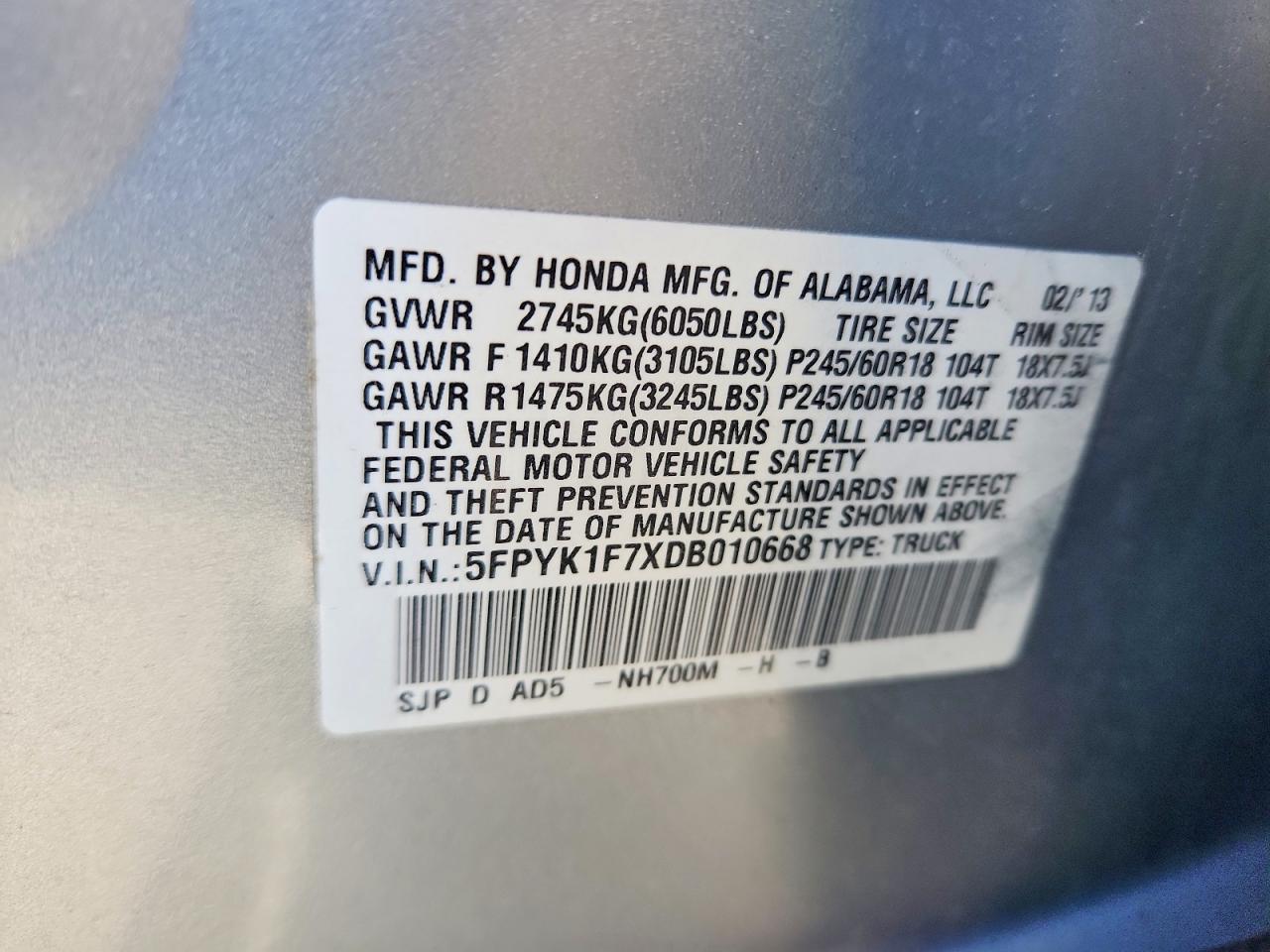 2013 Honda Ridgeline Sport Silver vin: 5FPYK1F7XDB010668