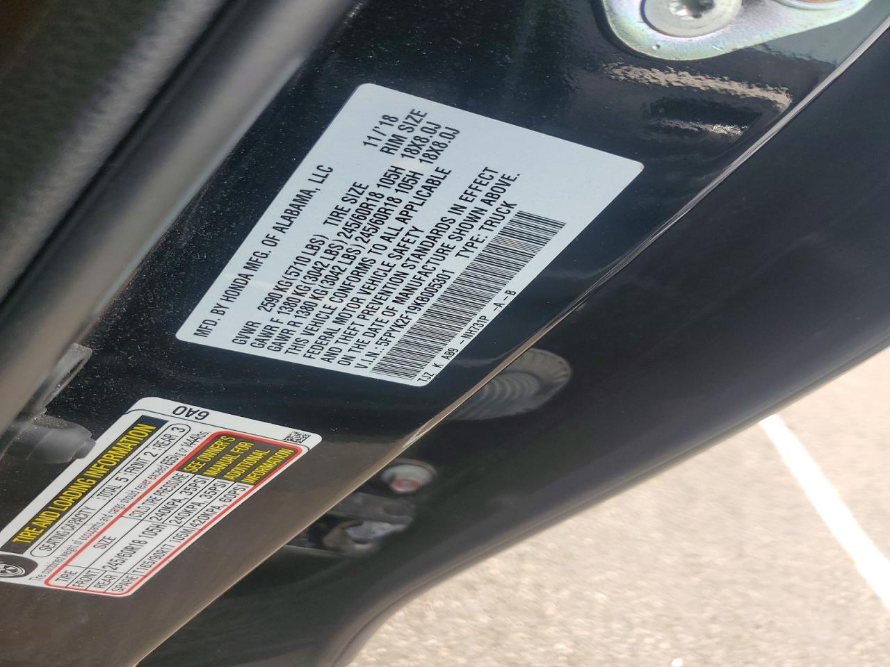 2019 Honda Ridgeline Sport Black vin: 5FPYK2F19KB005301